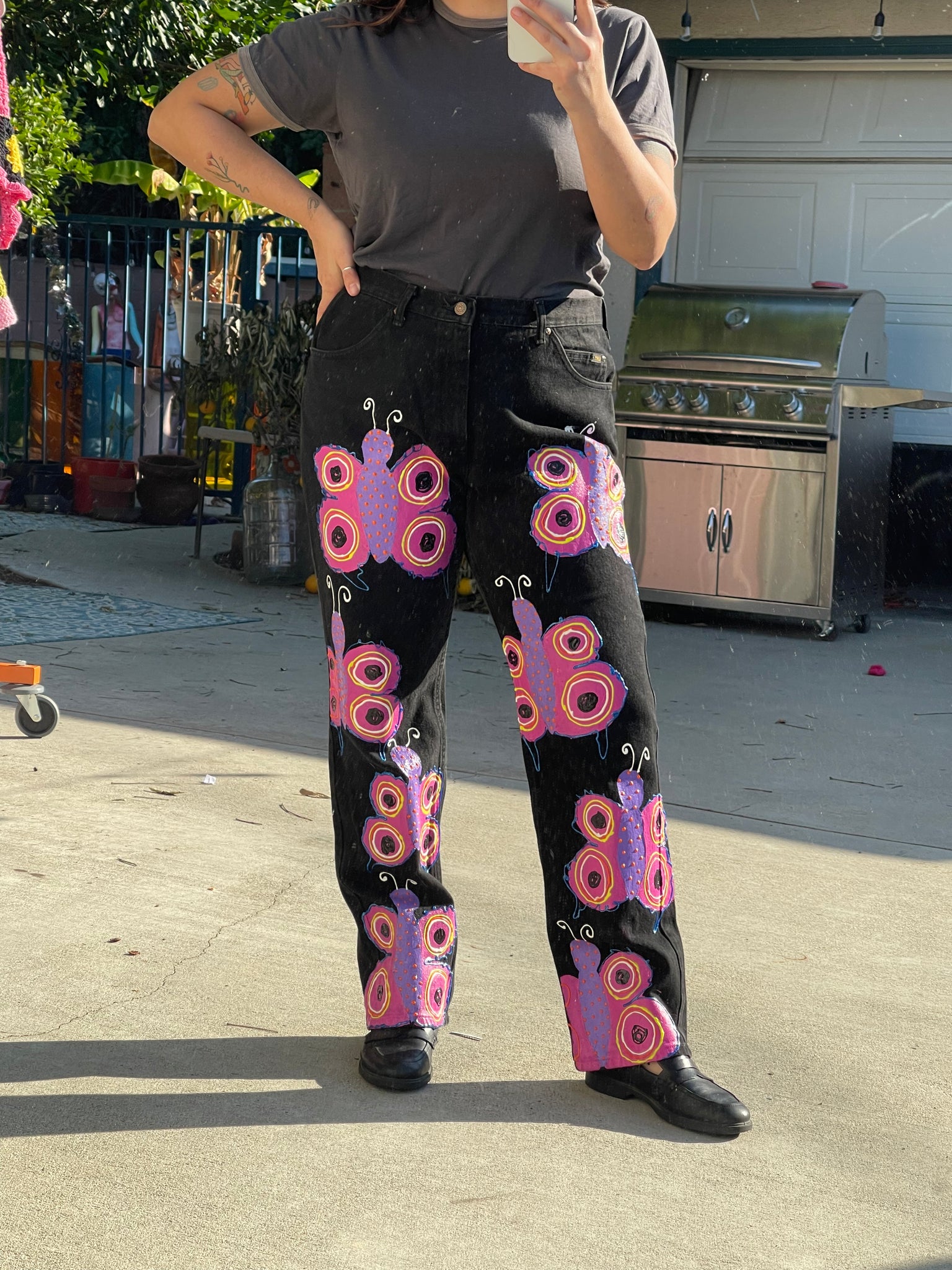 hand painted butterfly jeans