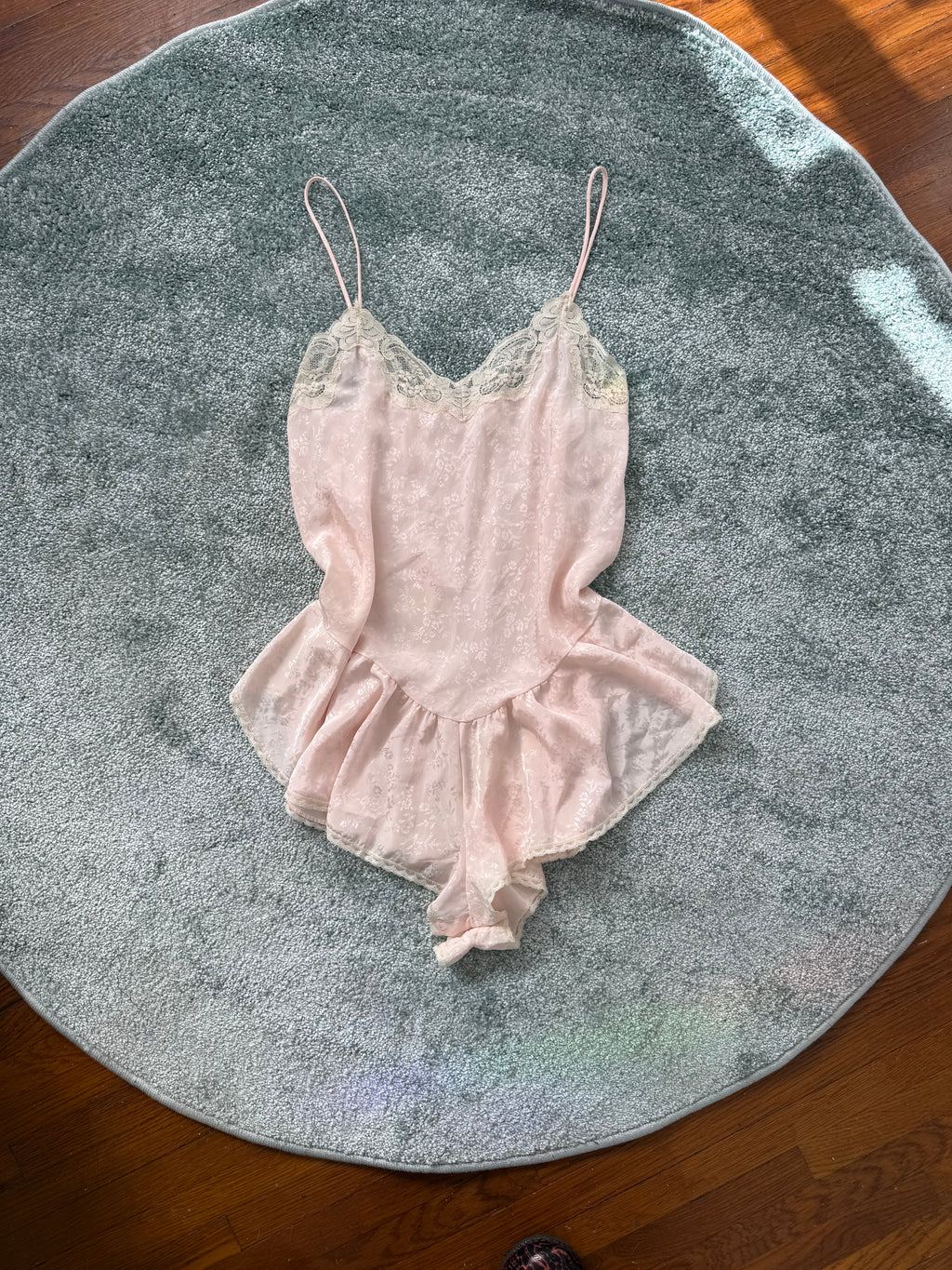 blush pink lace romper