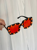 hand painted flame dot red lens statement sunglasses