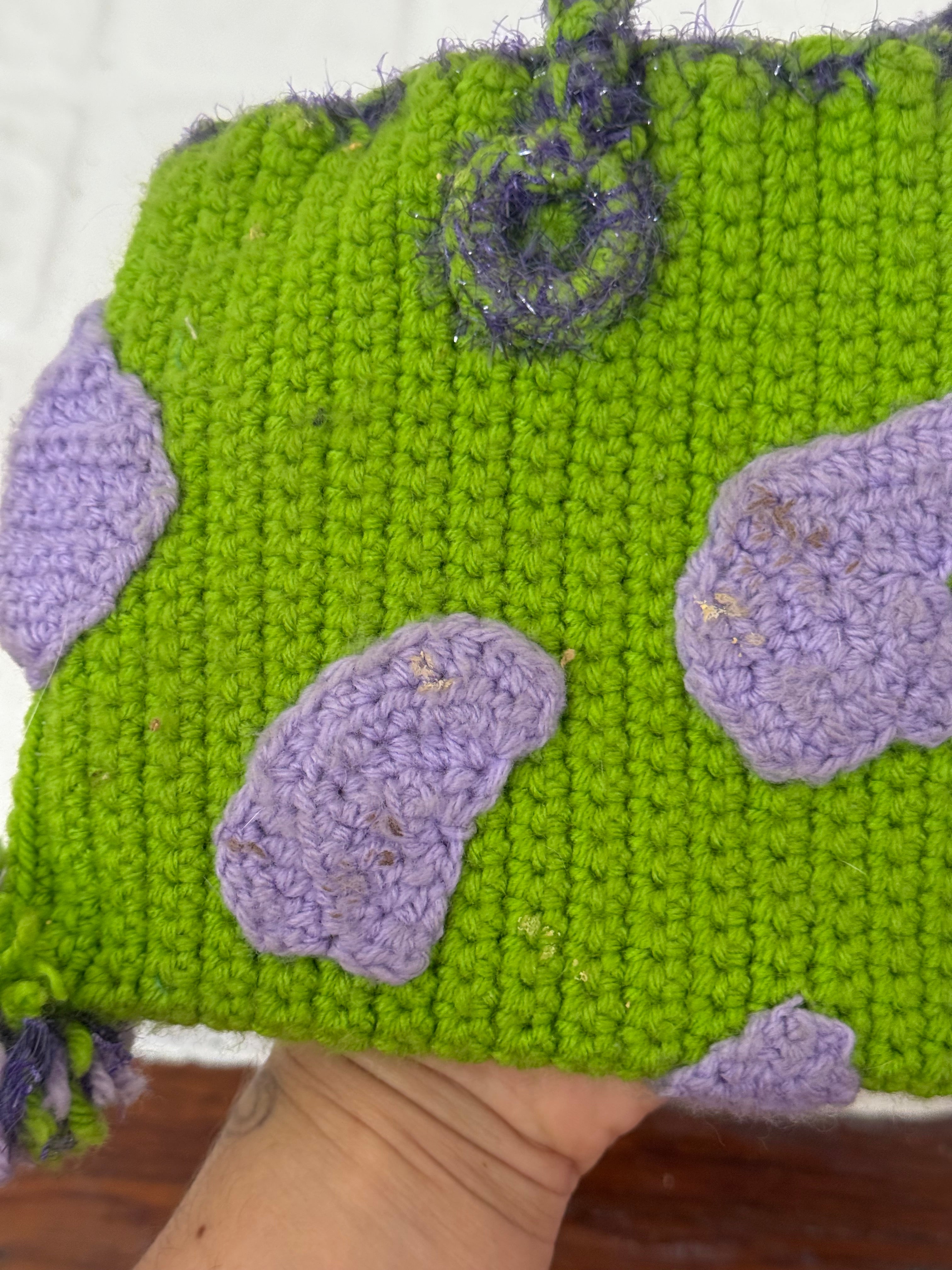 crochet green purple cow print mini bag✦