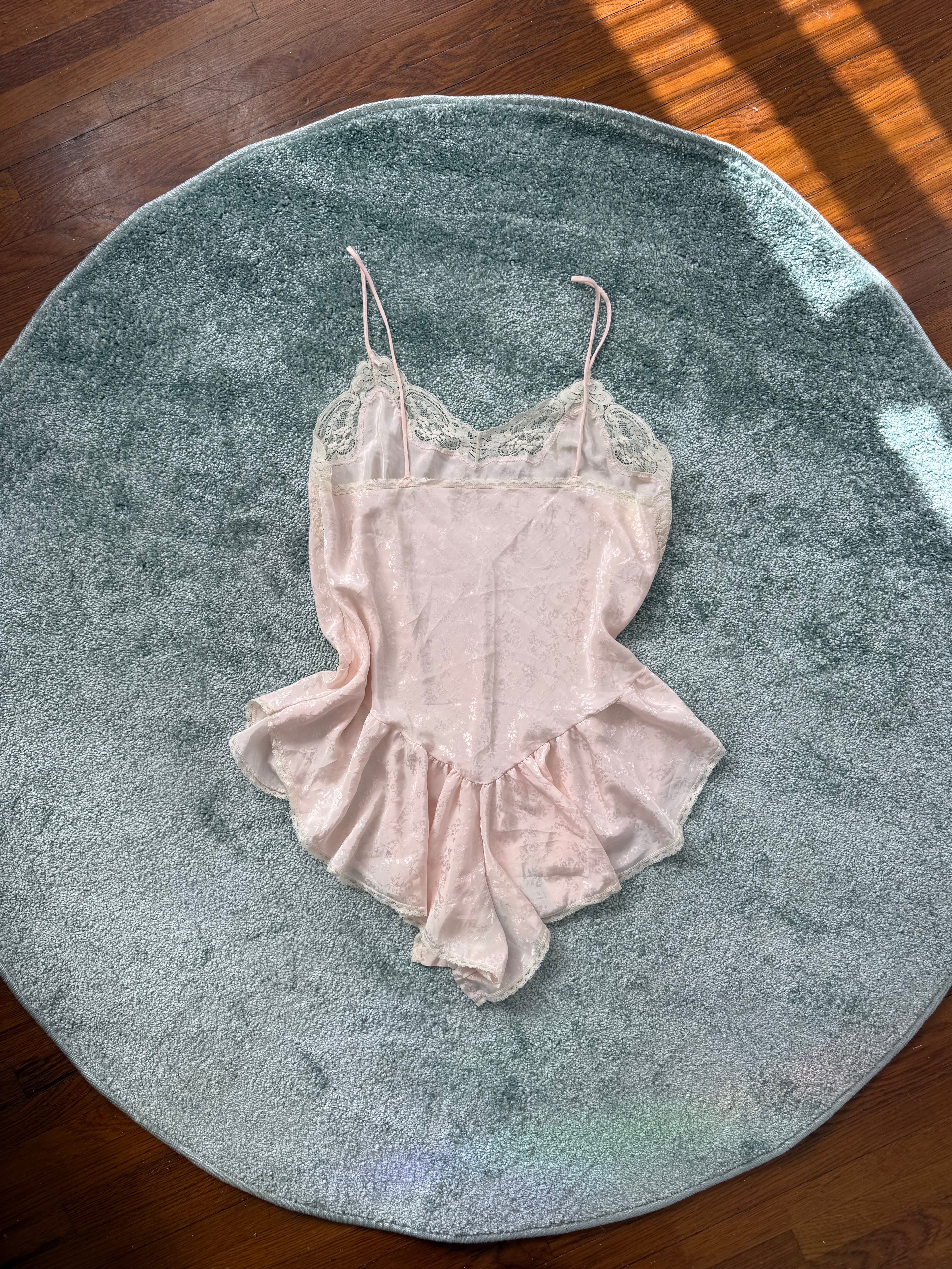 blush pink lace romper