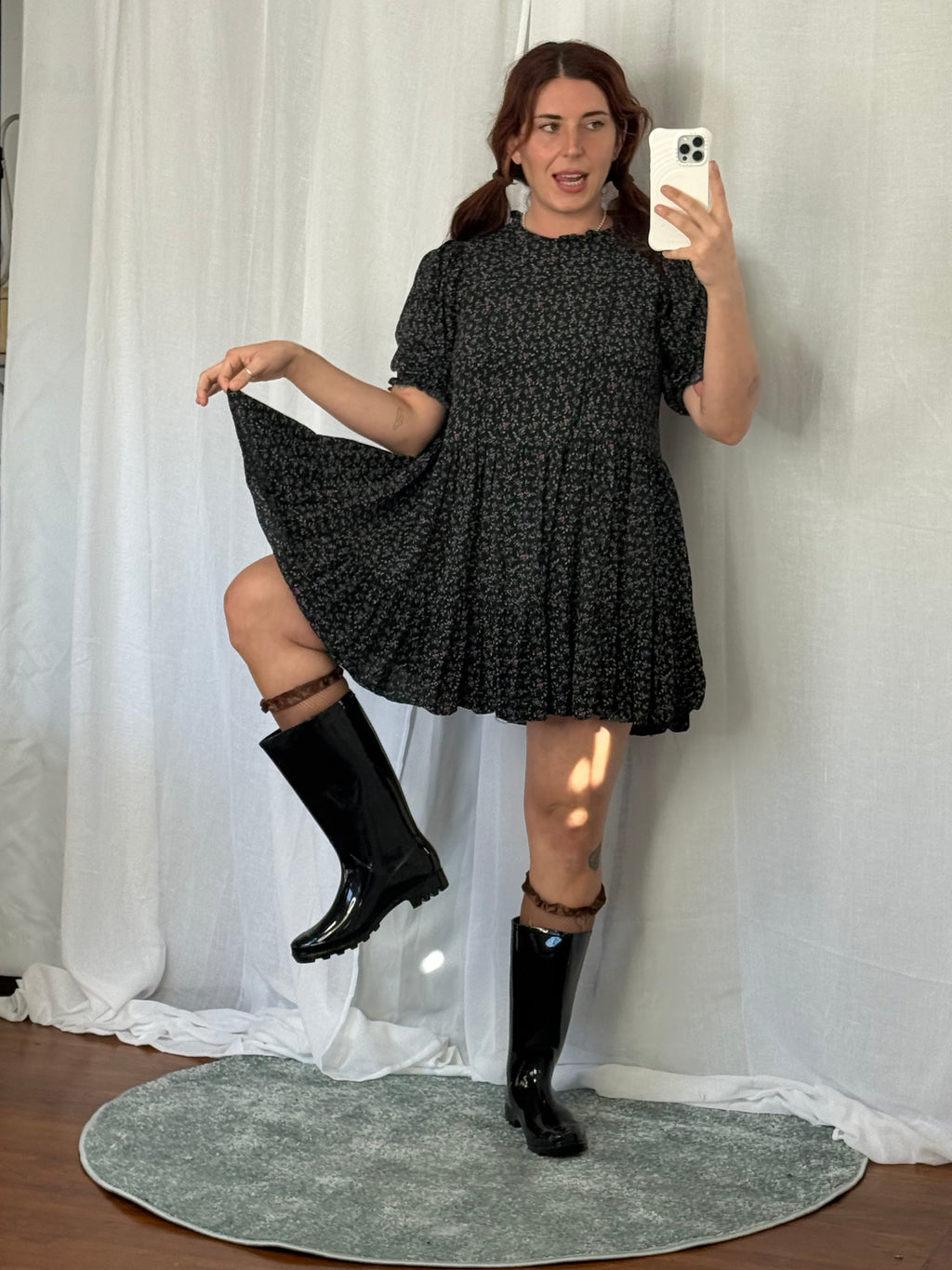 zara black floral babydoll dress ♡