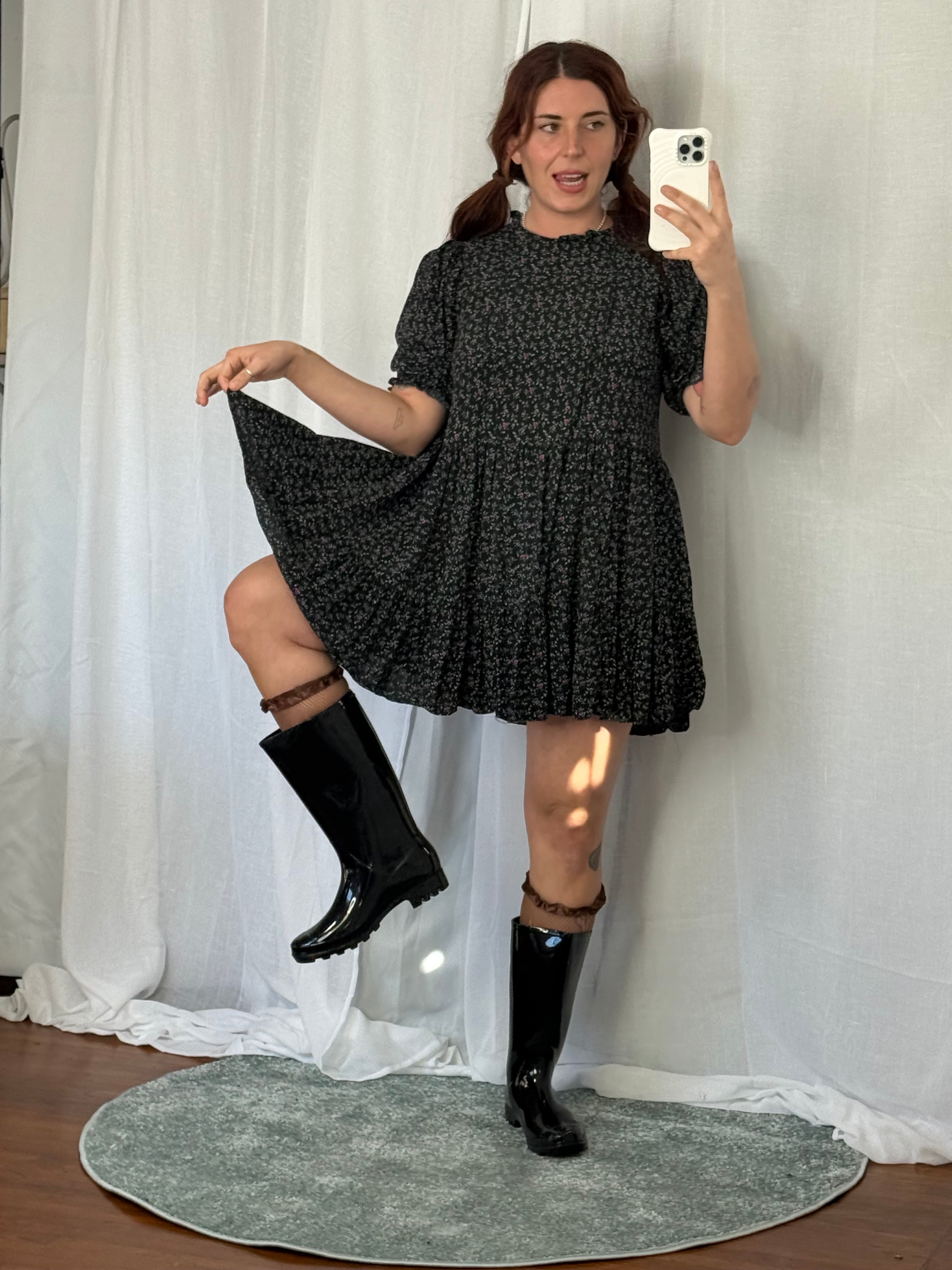 zara black floral babydoll dress ♡