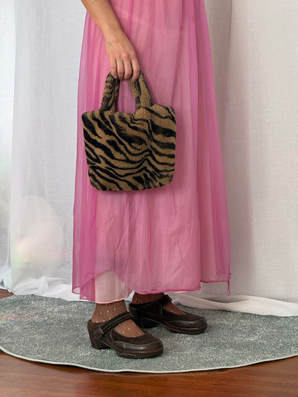 faux fur tiger mini tote