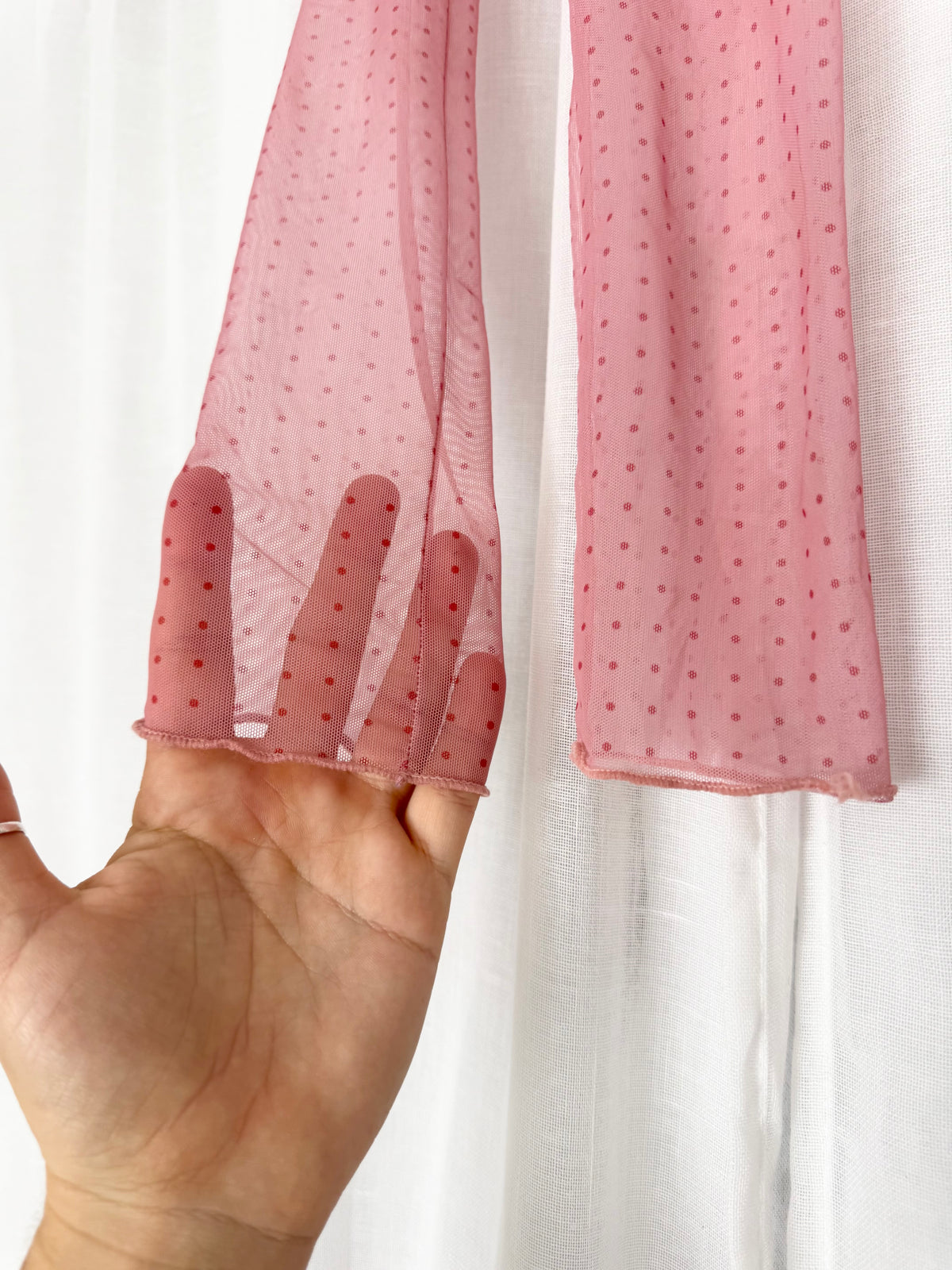 ✿ dusty pink sheer polka dot mesh socks •