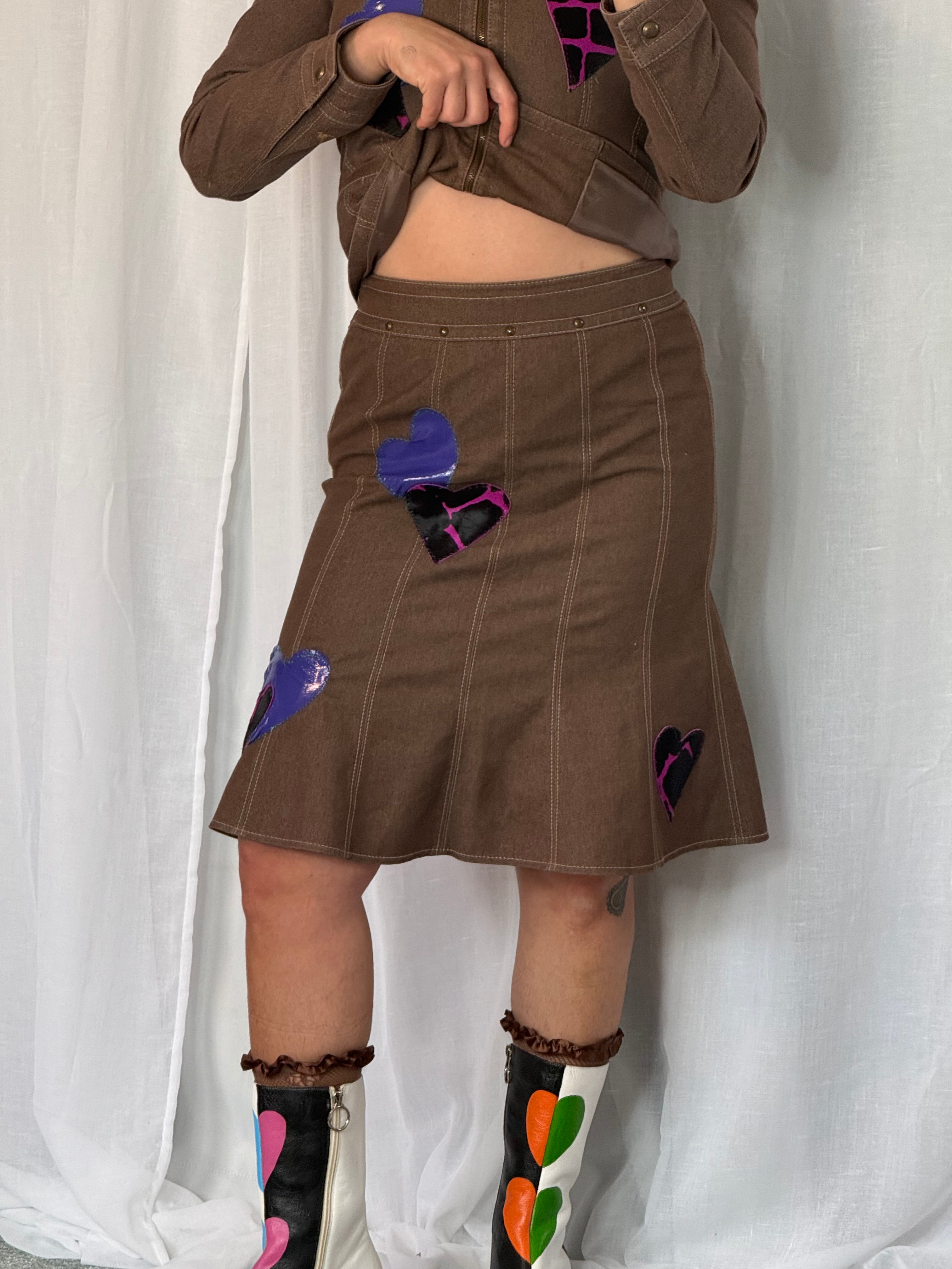 reworked Y2K studded denim heart set 💜