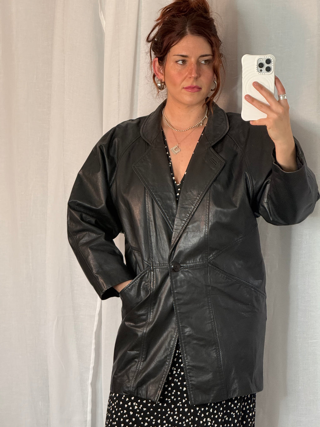vintage black leather blazer coat
