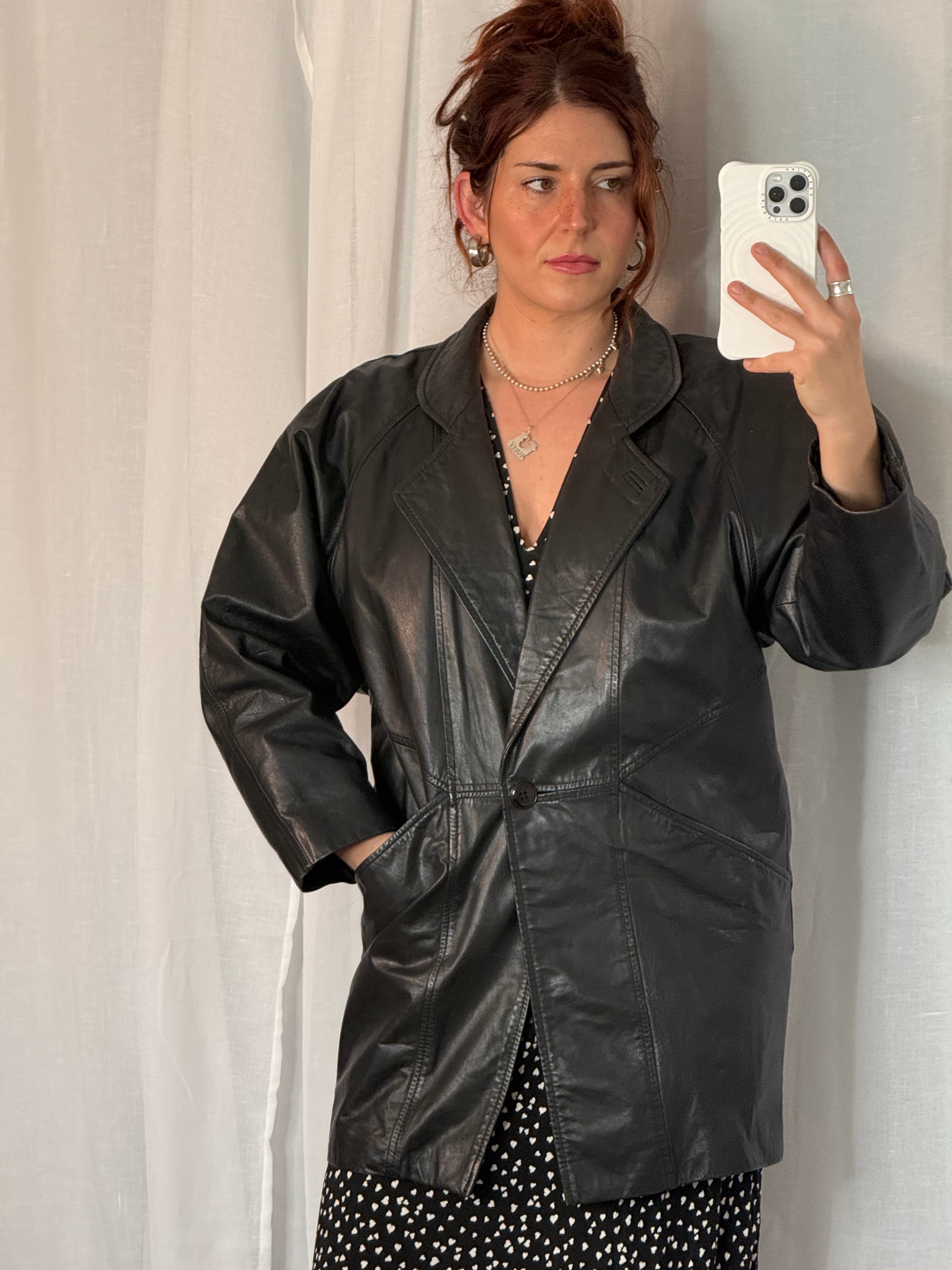 vintage black leather blazer coat