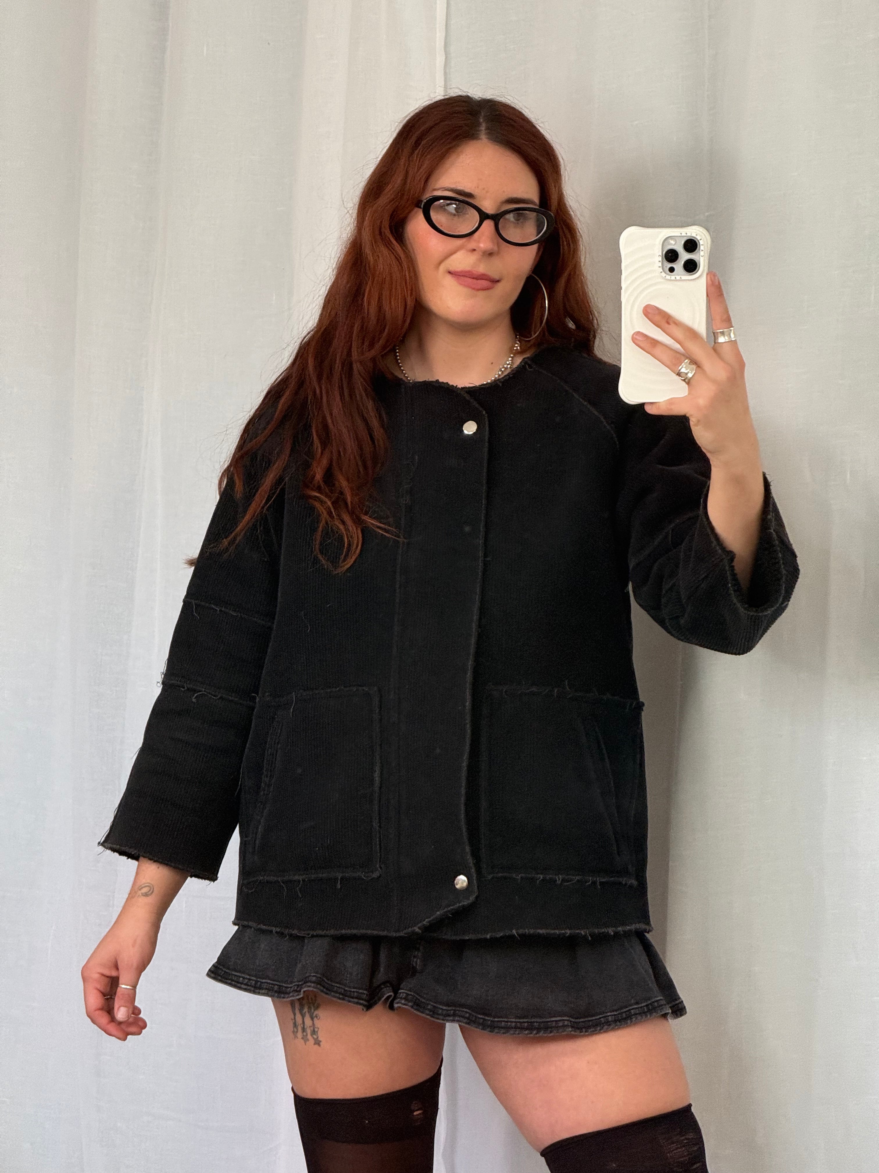 unif black corduroy sherpa-lined jacket