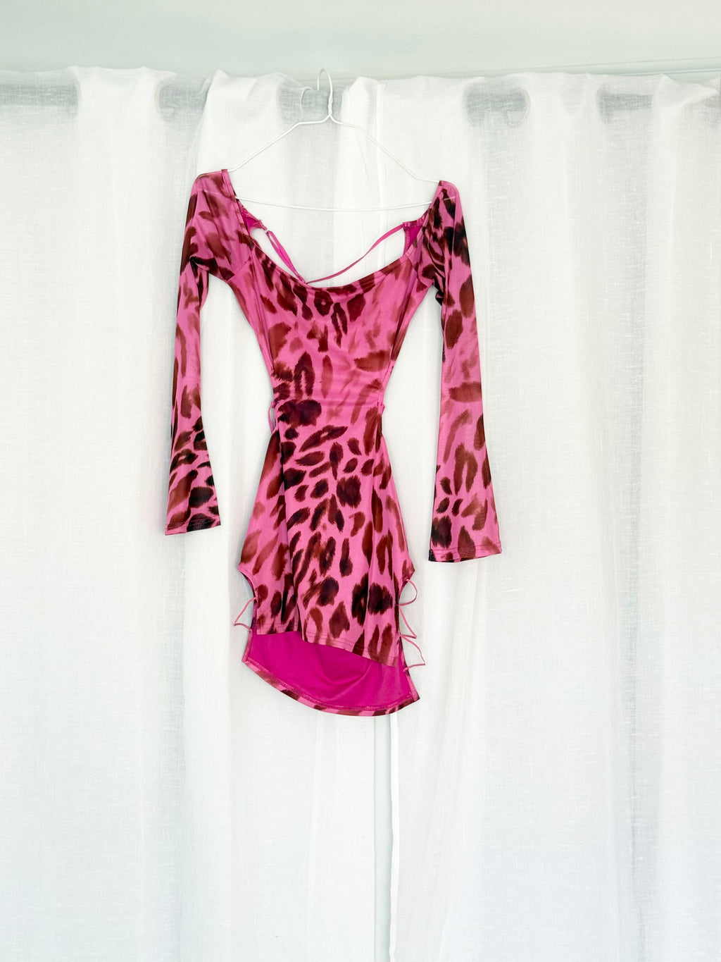 Y2K pink leopard mesh cutout mini dress