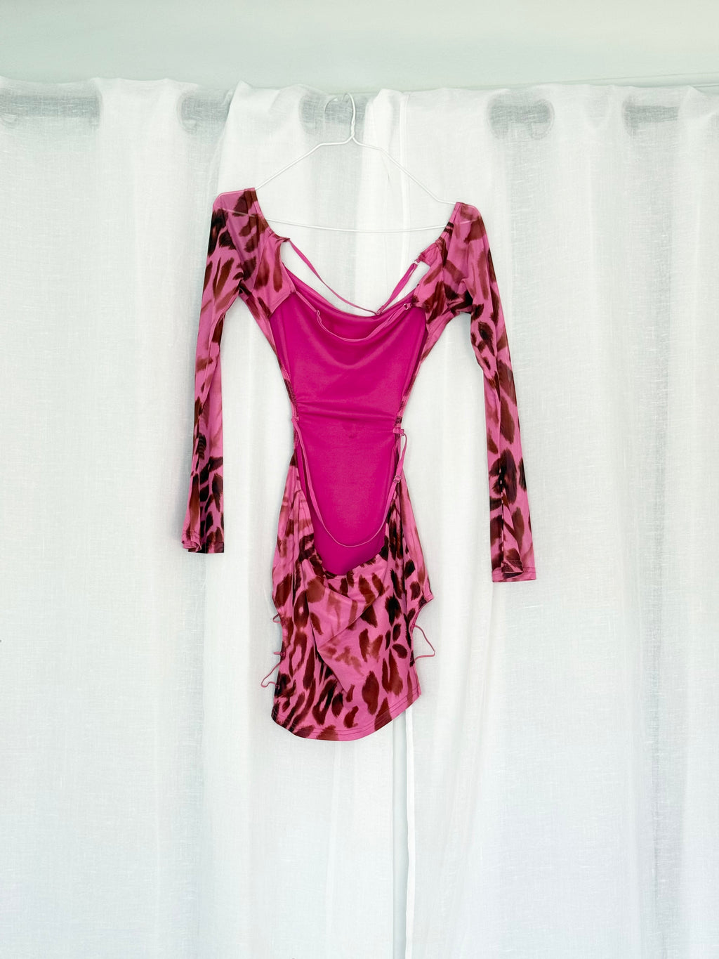 Y2K pink leopard mesh cutout mini dress
