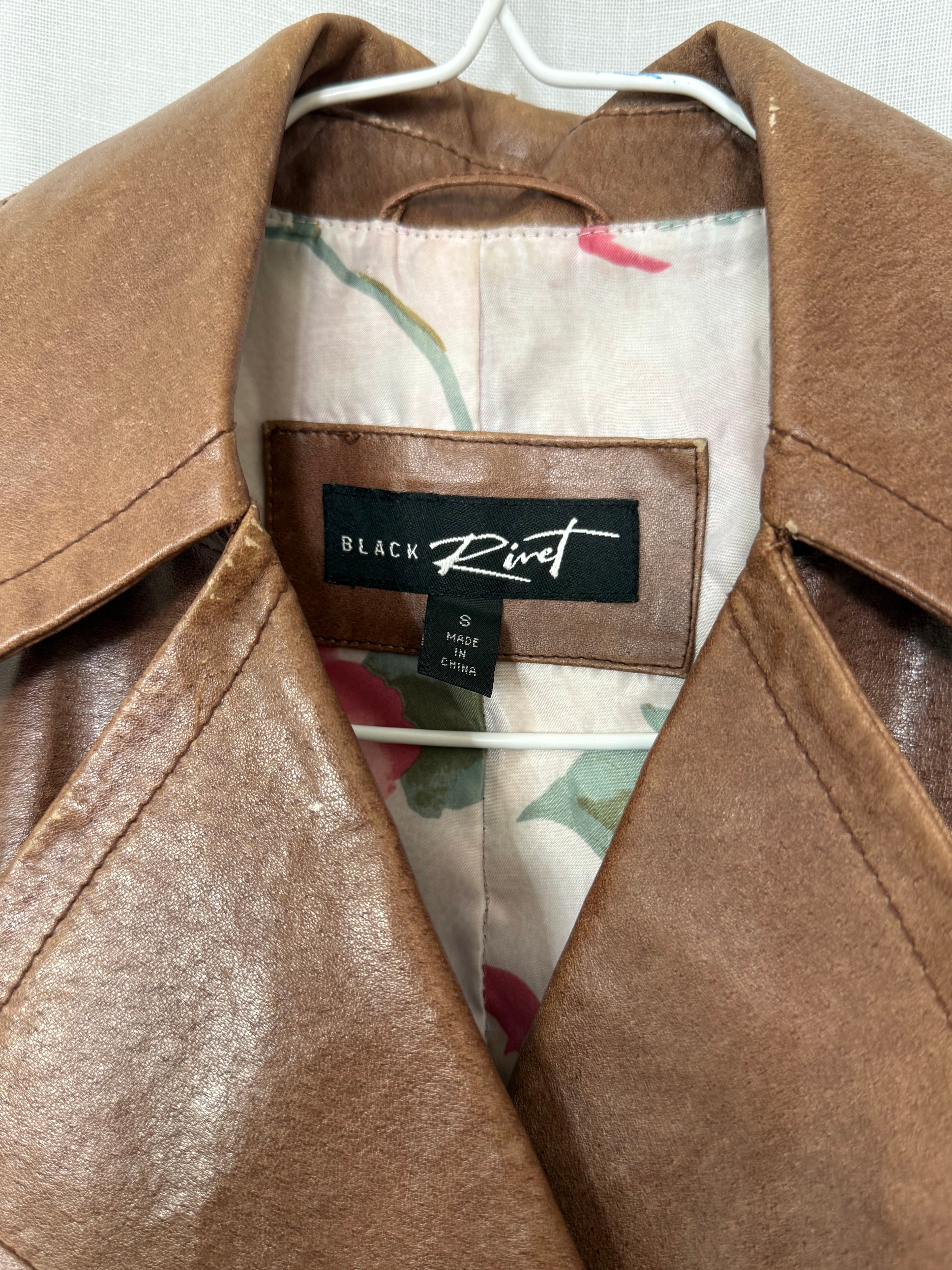 vintage Y2K brown faux leather peacoat jacket