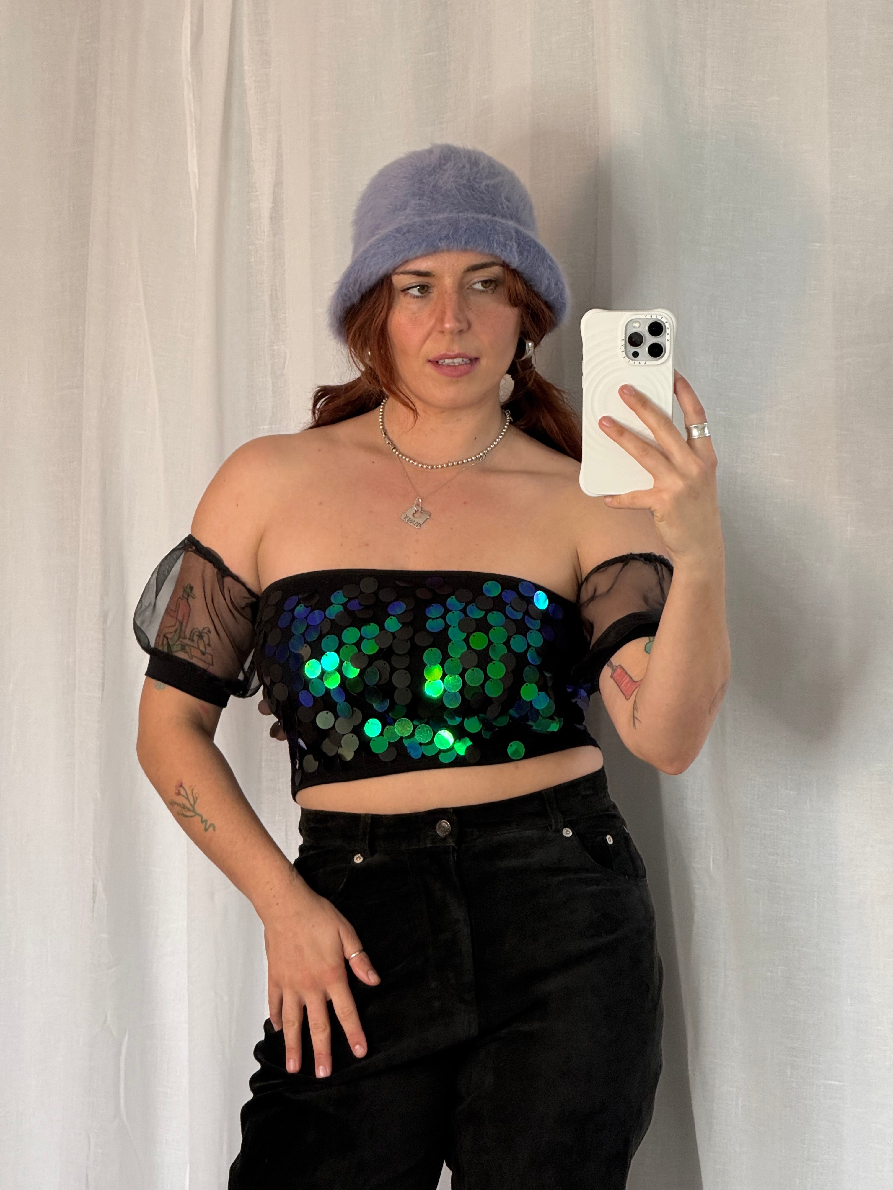 ✦ handmade sequin off-shoulder top ✦