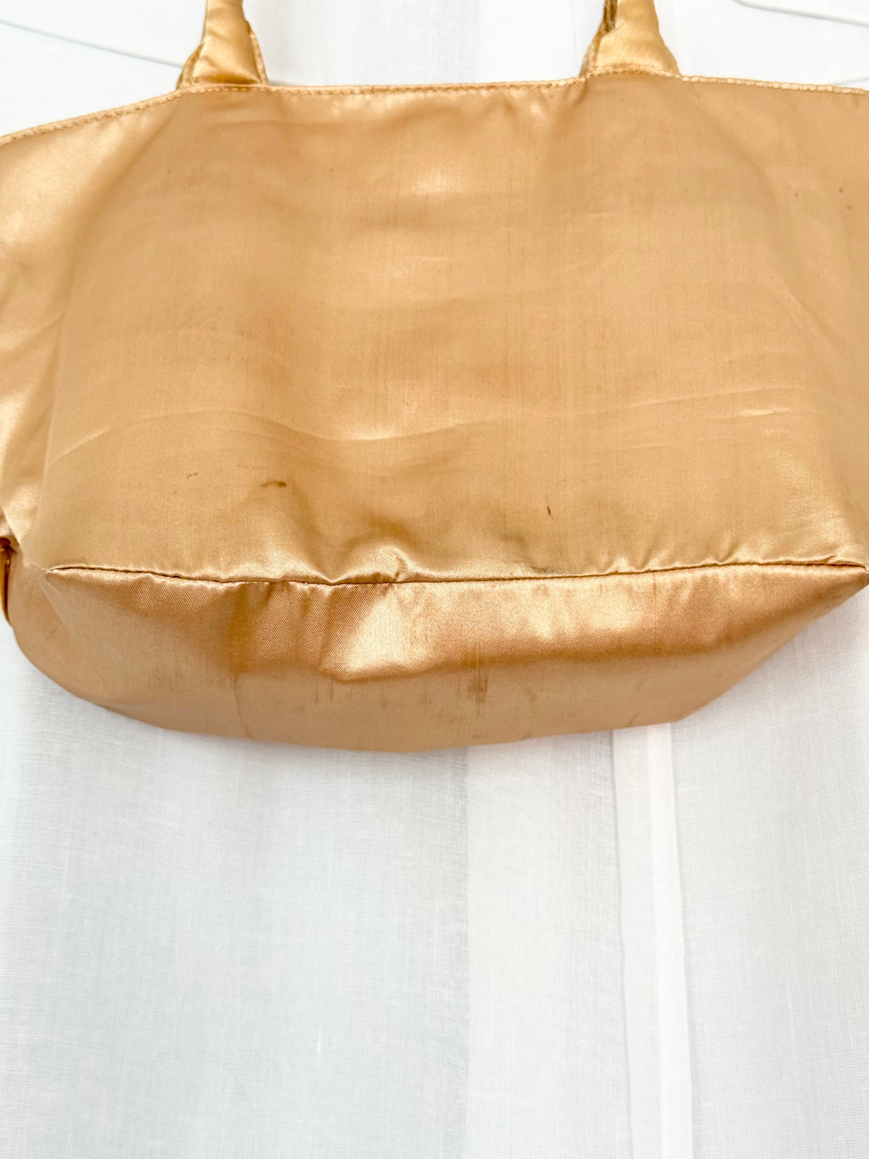 gold satin rosette mini bag