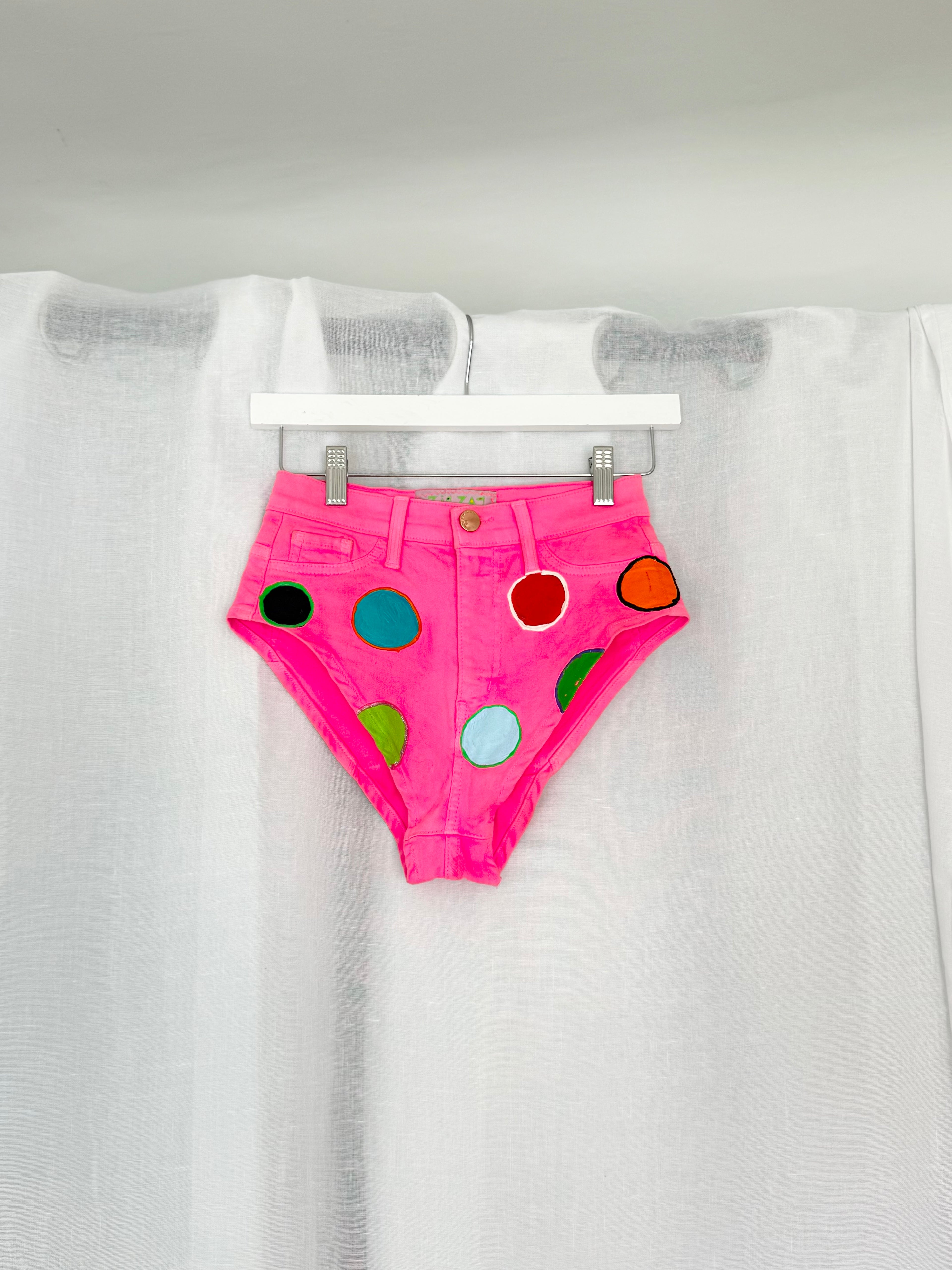neon polka dot denim micro shorts