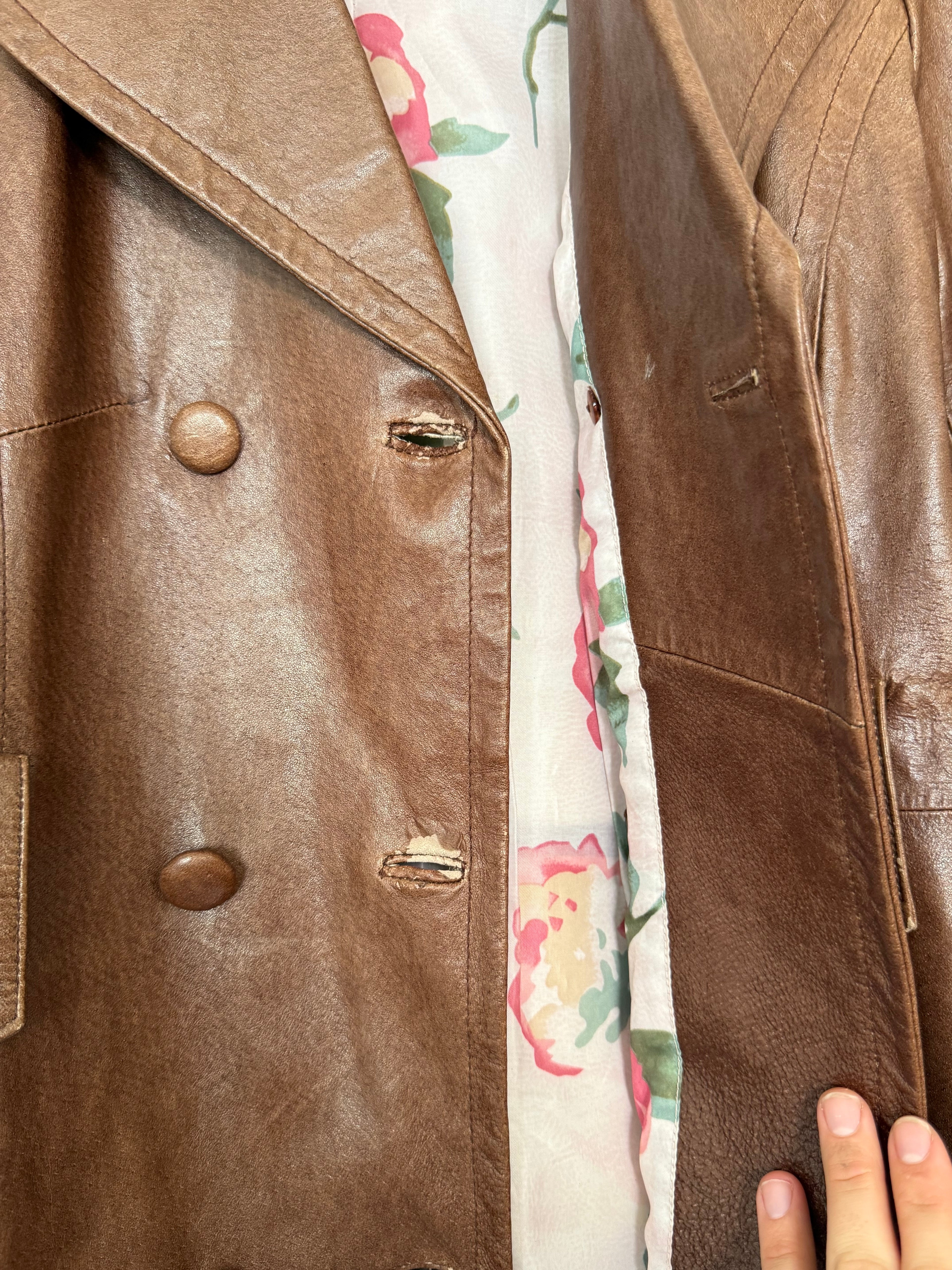 vintage Y2K brown faux leather peacoat jacket