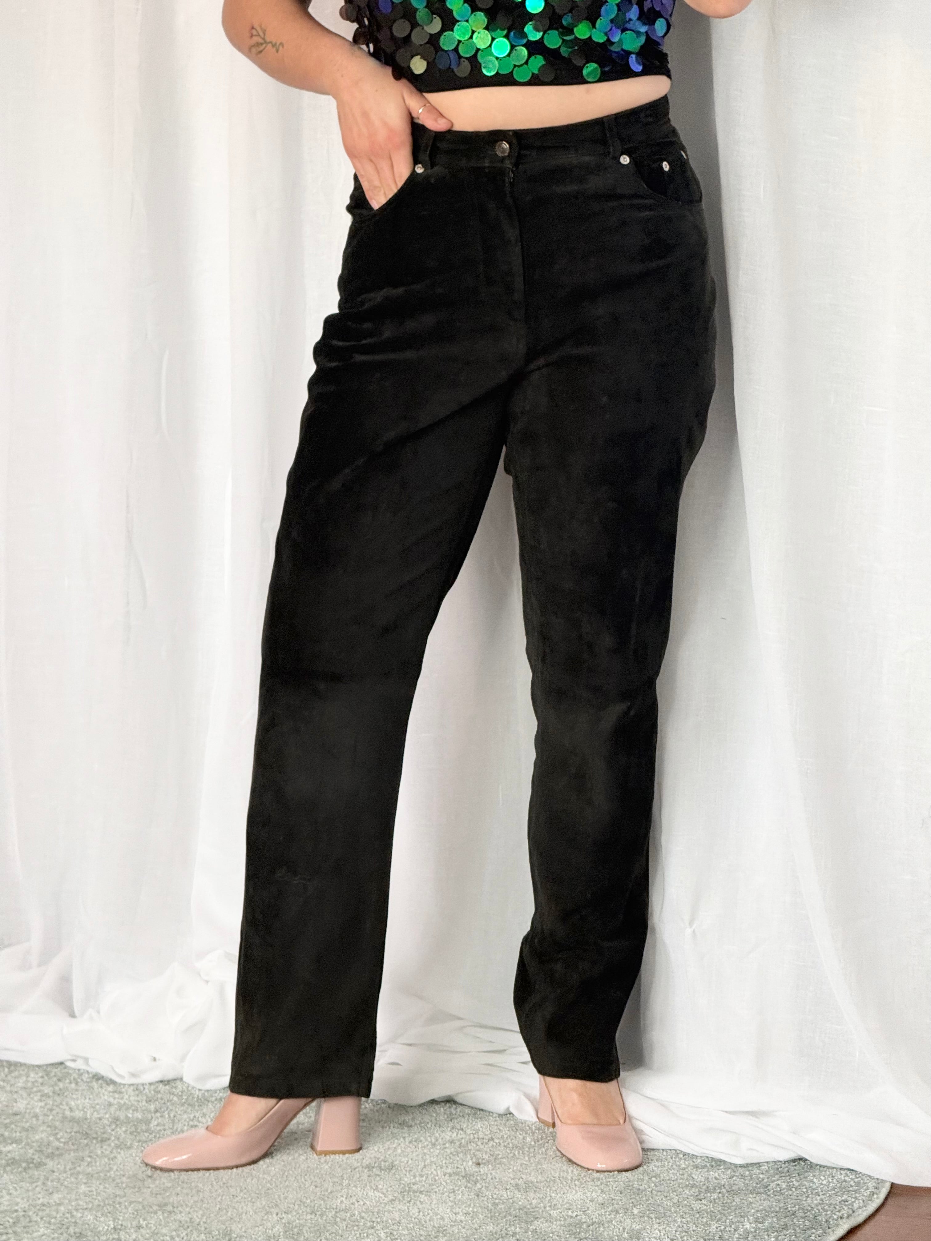 ✧ 90s black suede straight leg pants ✧