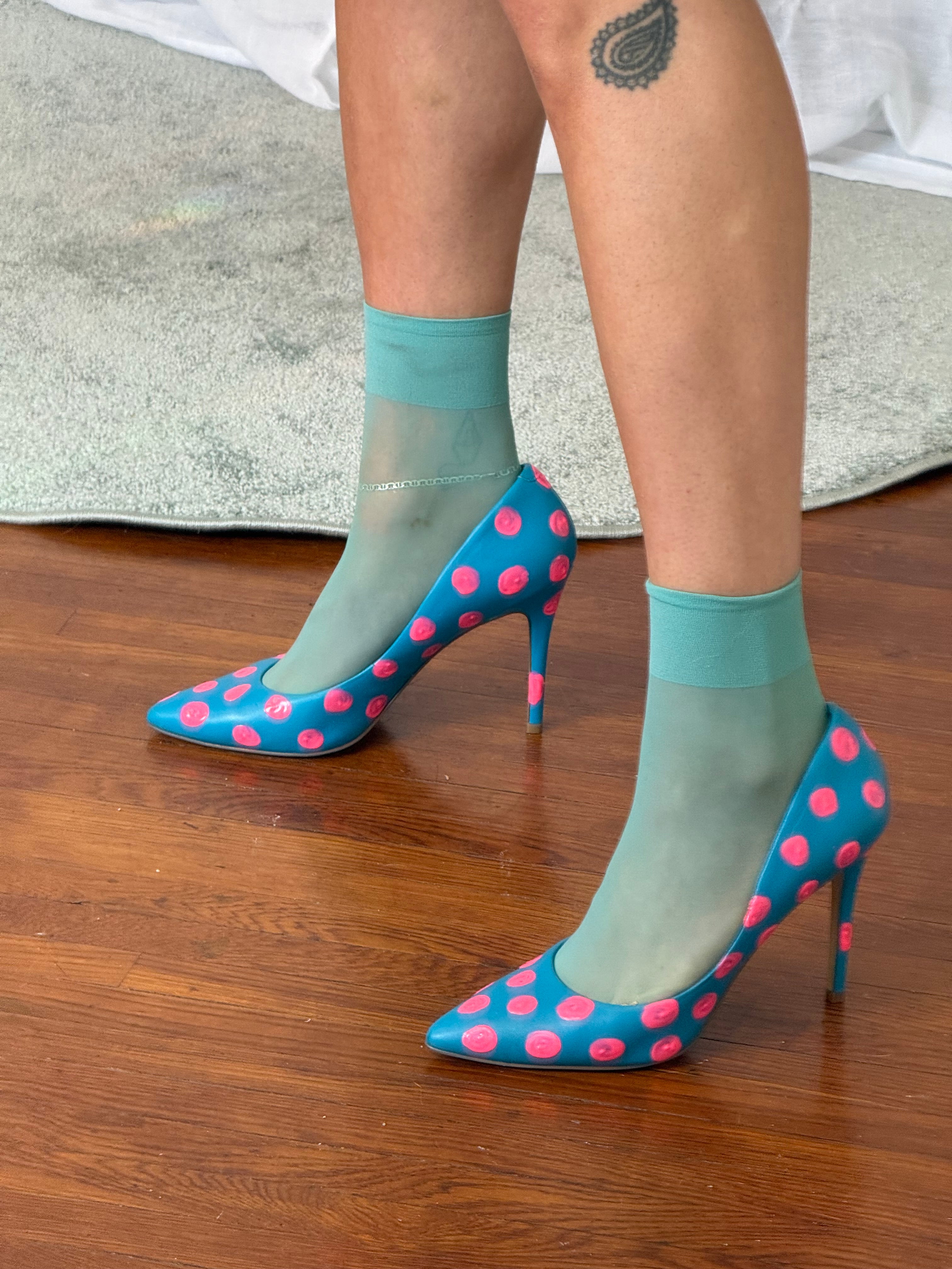 Y2K hand painted polka dot stiletto heels - (size 8.5)