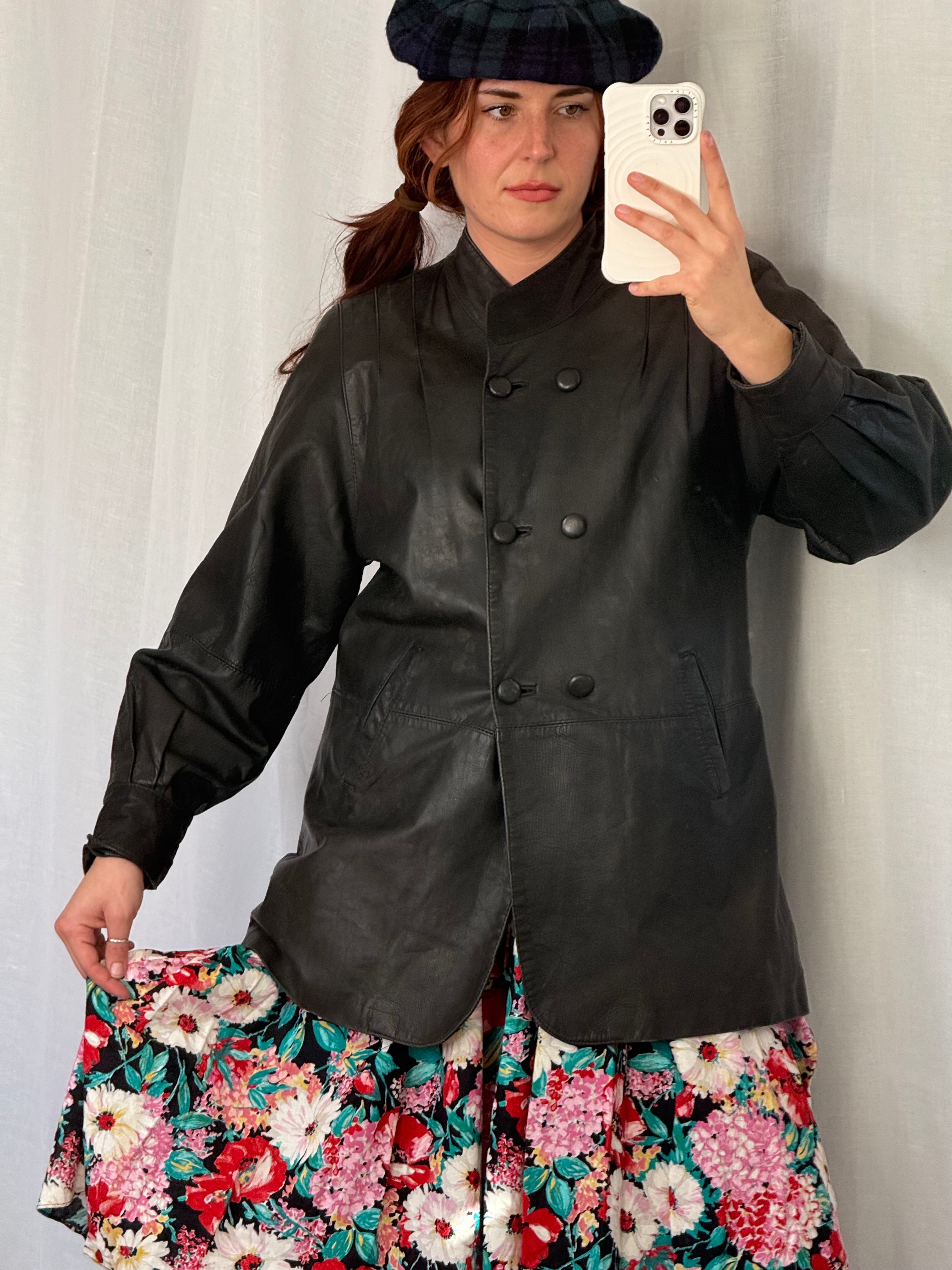 vintage 80s black leather jacket