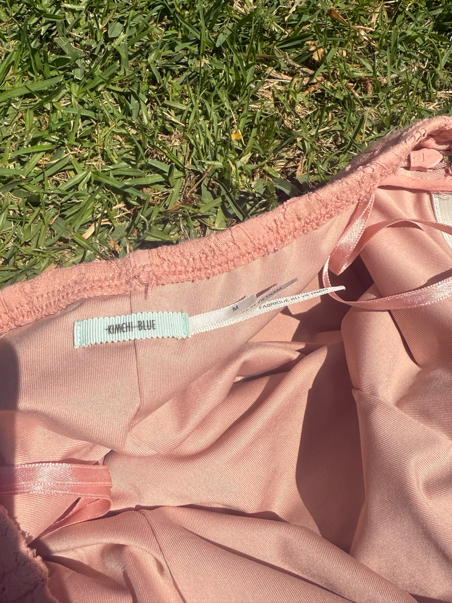 peach lace tube dress