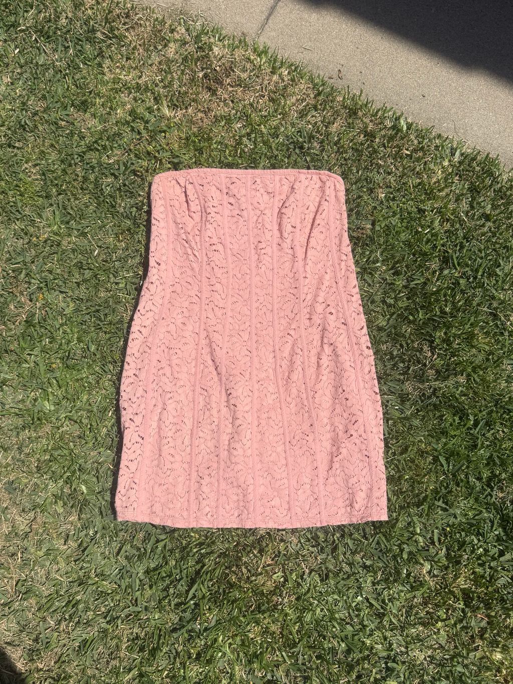peach lace tube dress