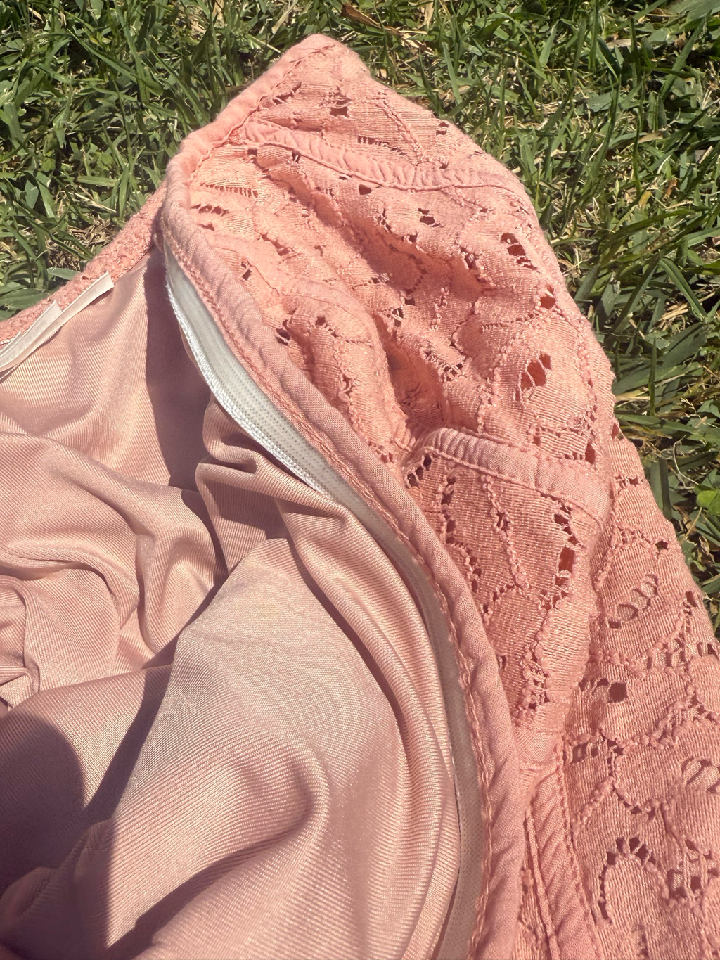 peach lace tube dress