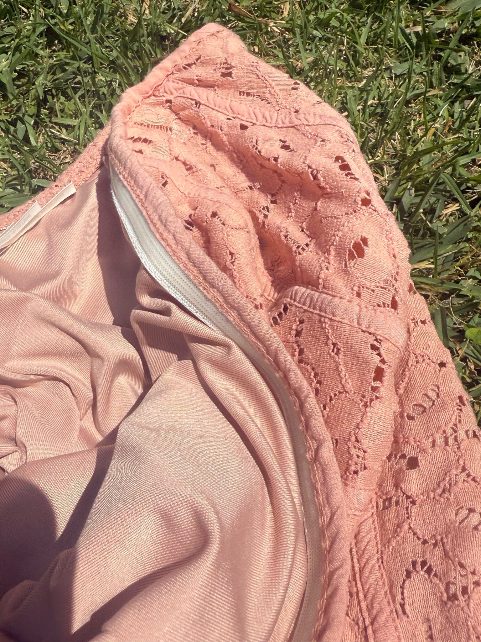 peach lace tube dress