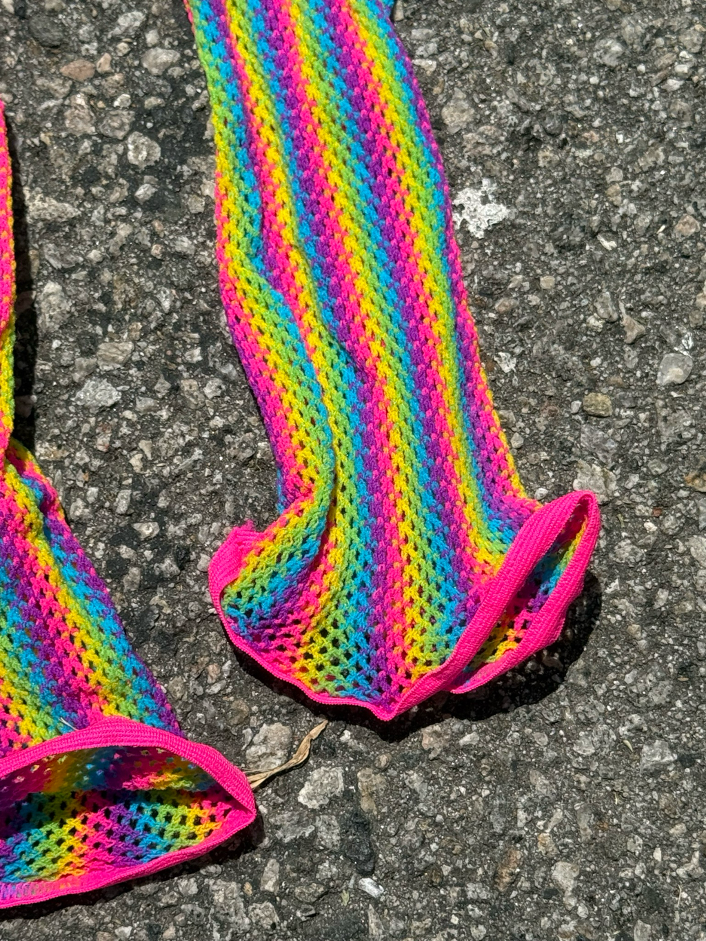 rainbow neon mesh arm warmers