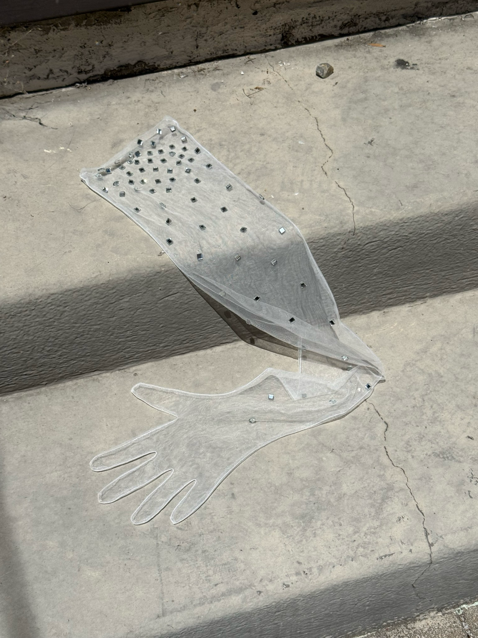 mesh rhinestone gloves