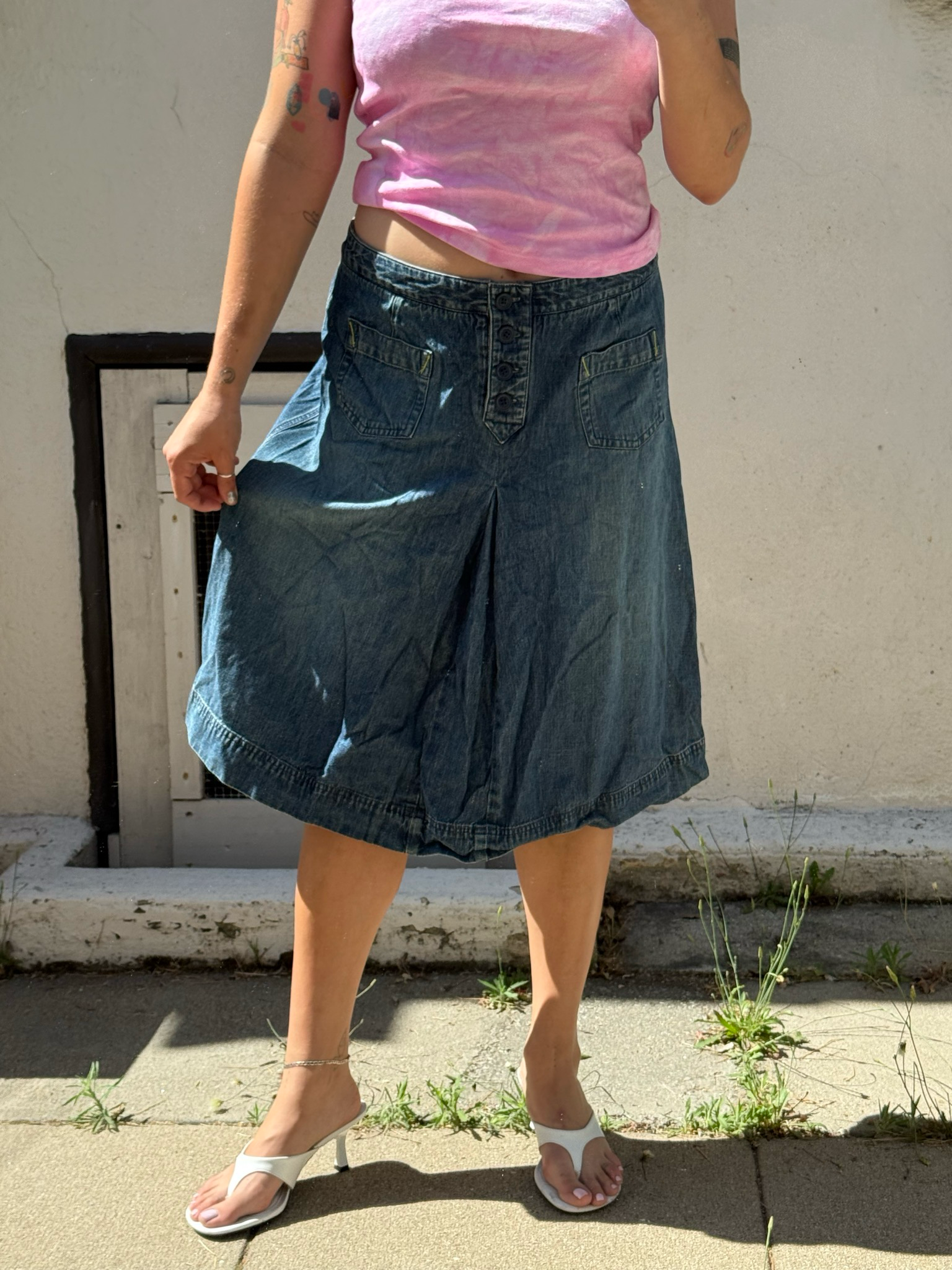 denim midi skirt