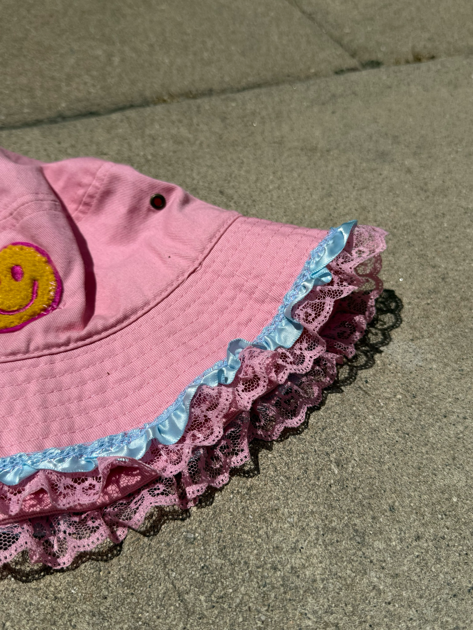 pink denim bucket hat