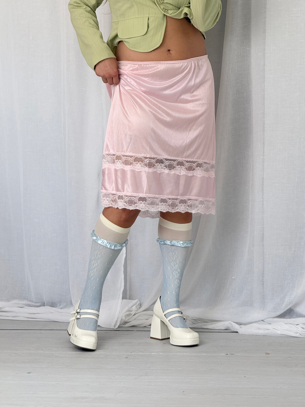 coquette pink lace slip skirt ✧