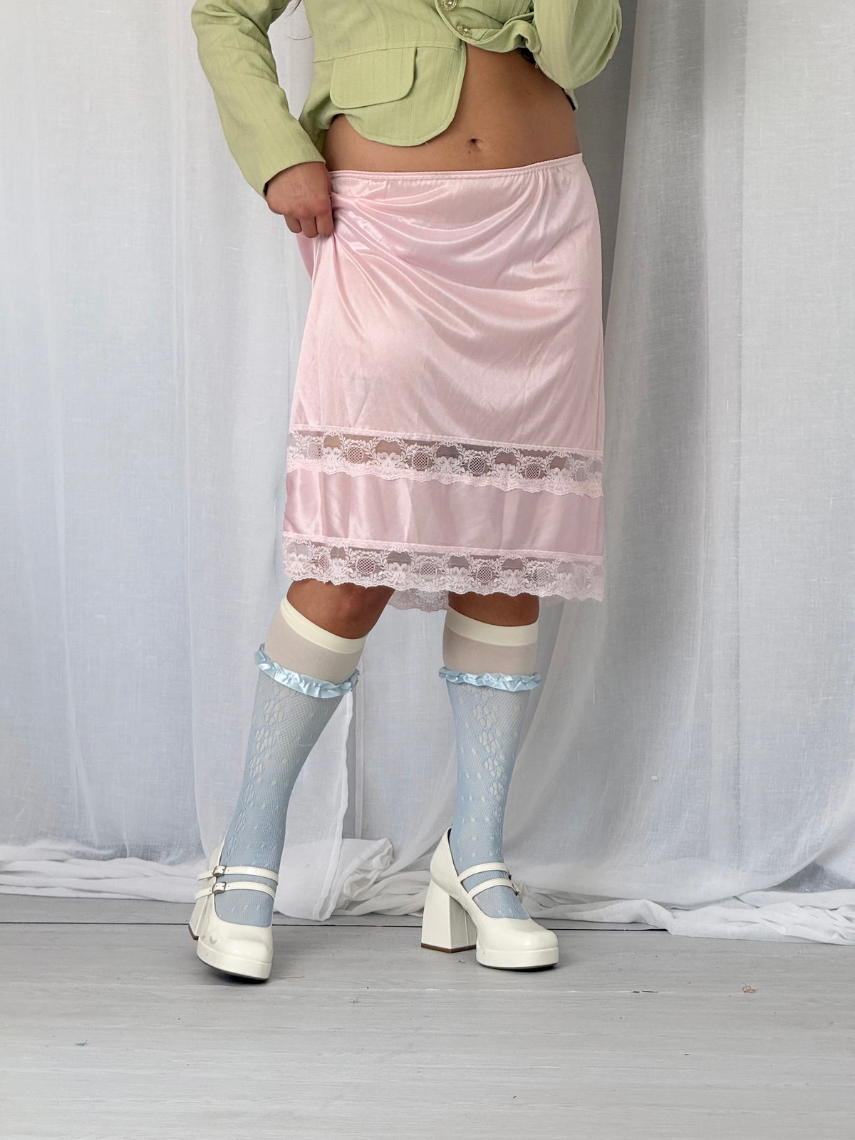 coquette pink lace slip skirt ✧