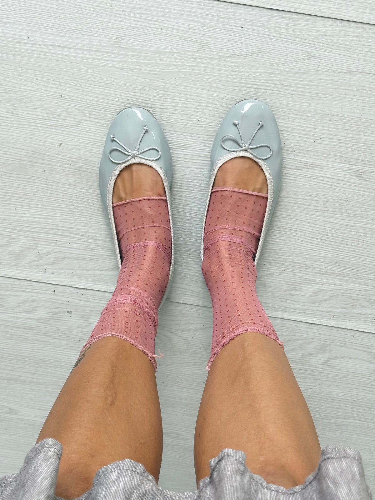 ✿ dusty pink sheer polka dot mesh socks •