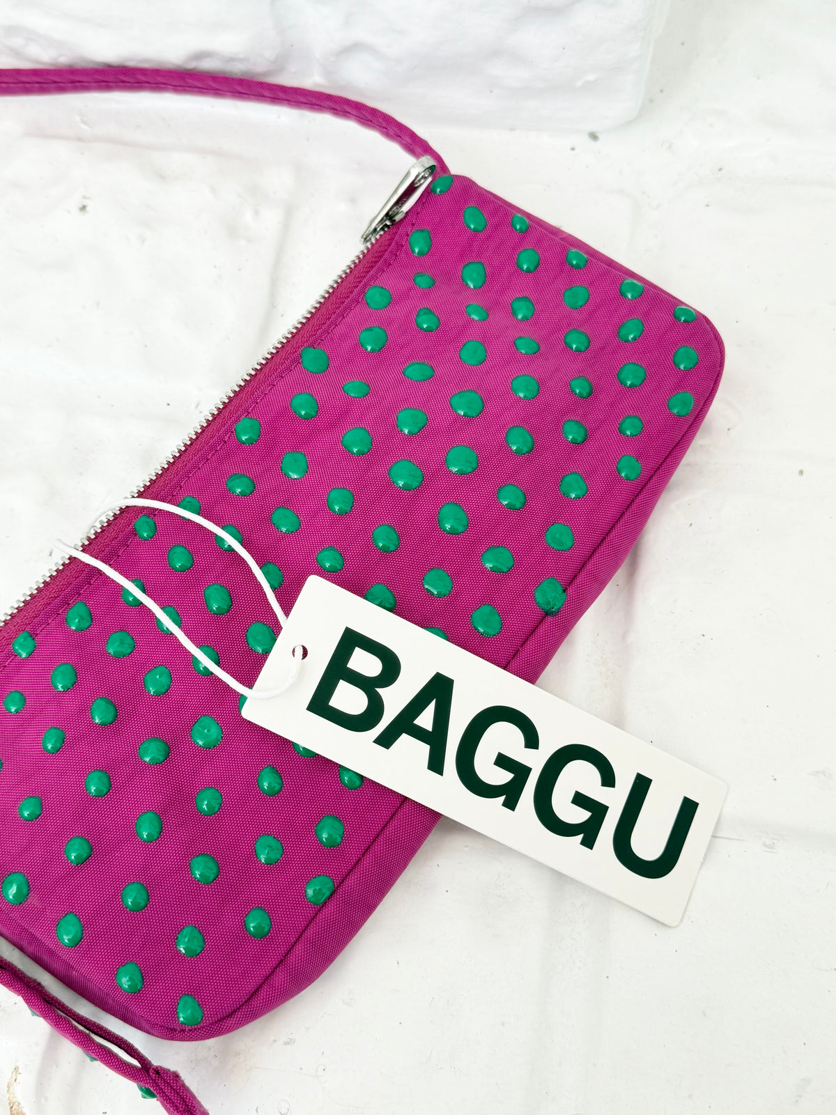 ✧ hand painted polka dot baggu deep fuschia pochette ✧