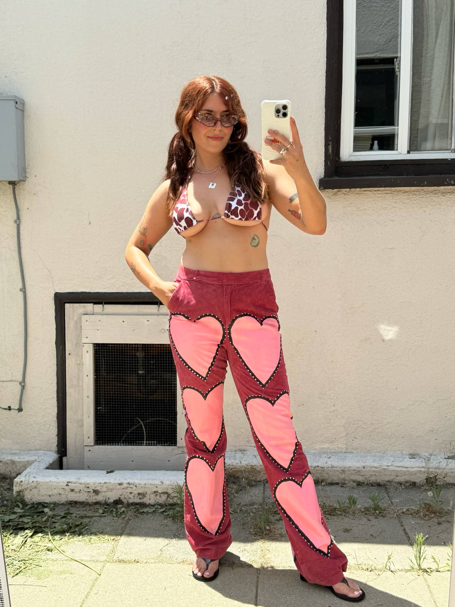 hand painted suede heart pants