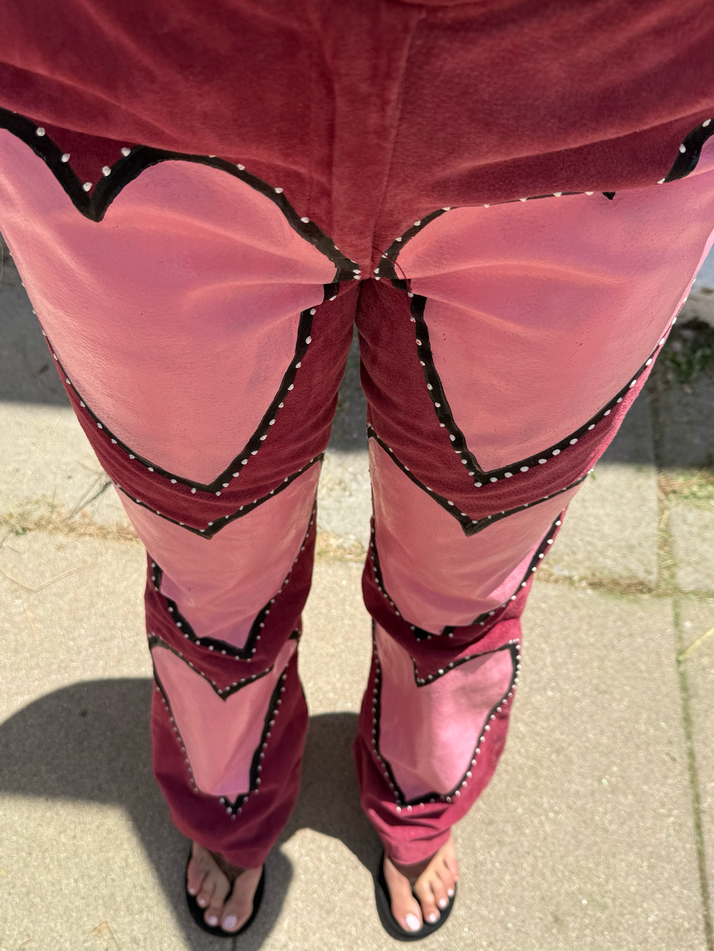 hand painted suede heart pants
