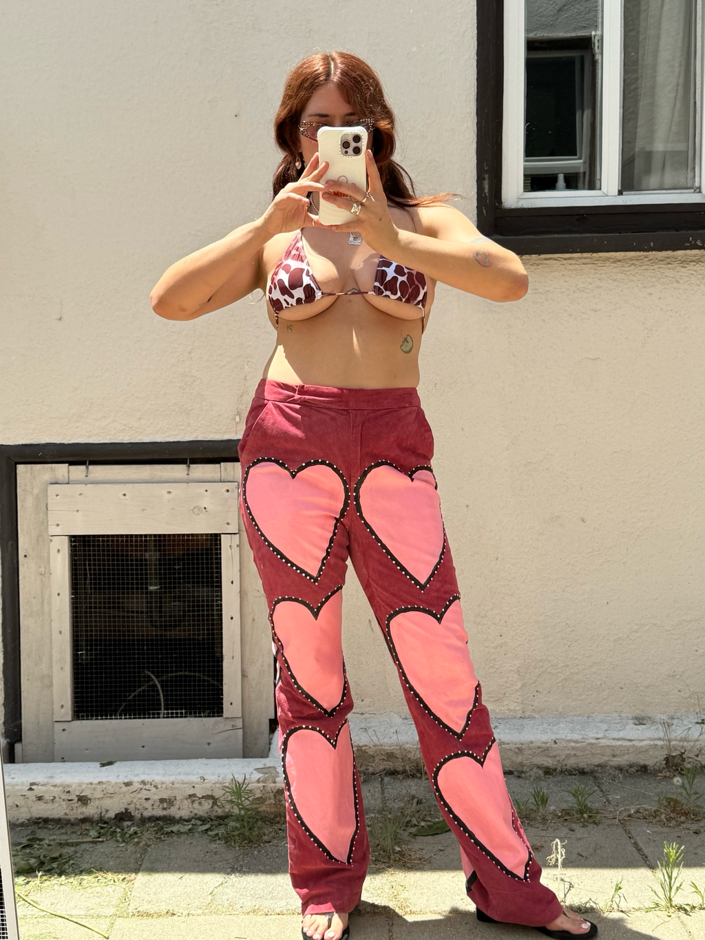 hand painted suede heart pants