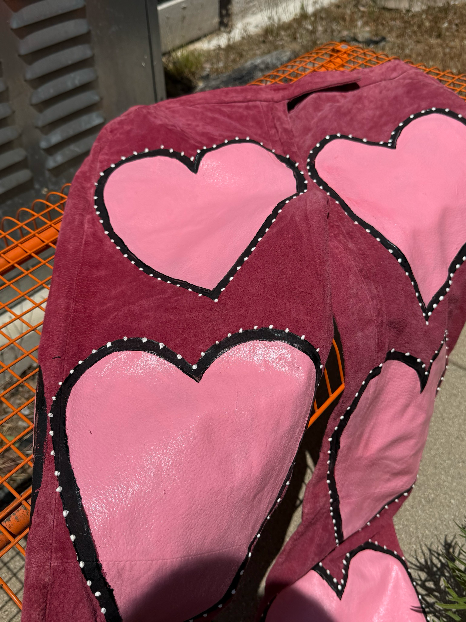 hand painted suede heart pants