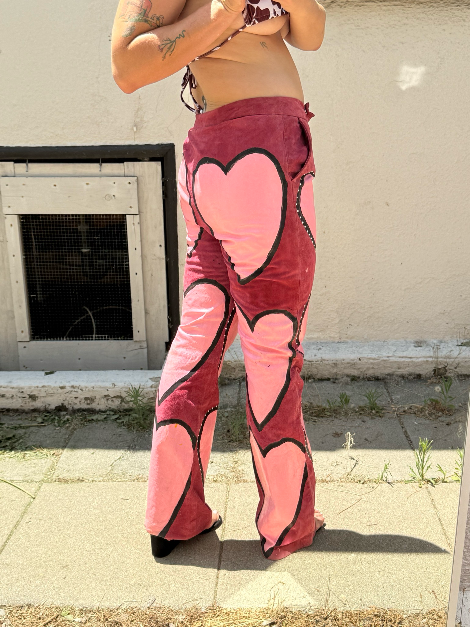 hand painted suede heart pants
