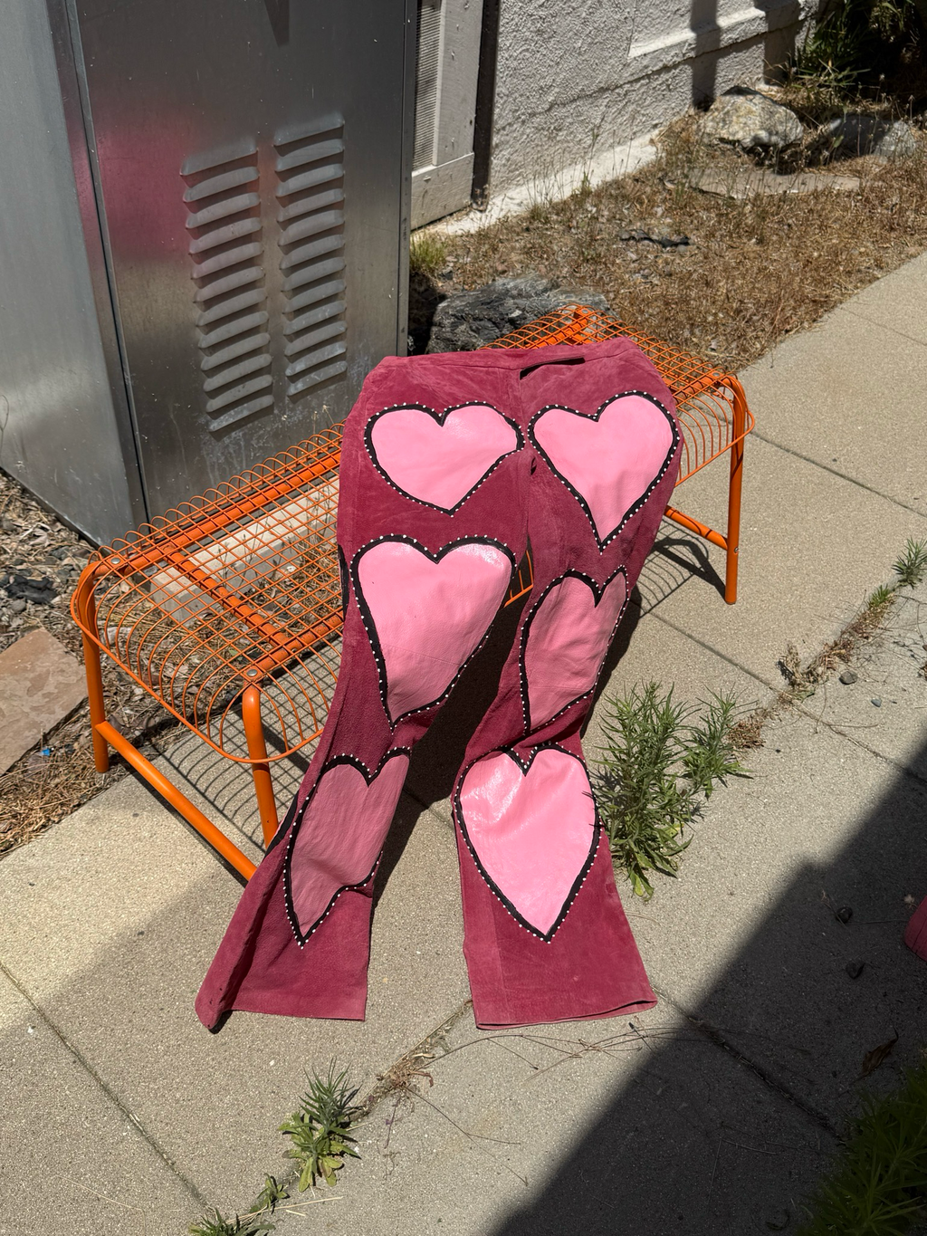 hand painted suede heart pants