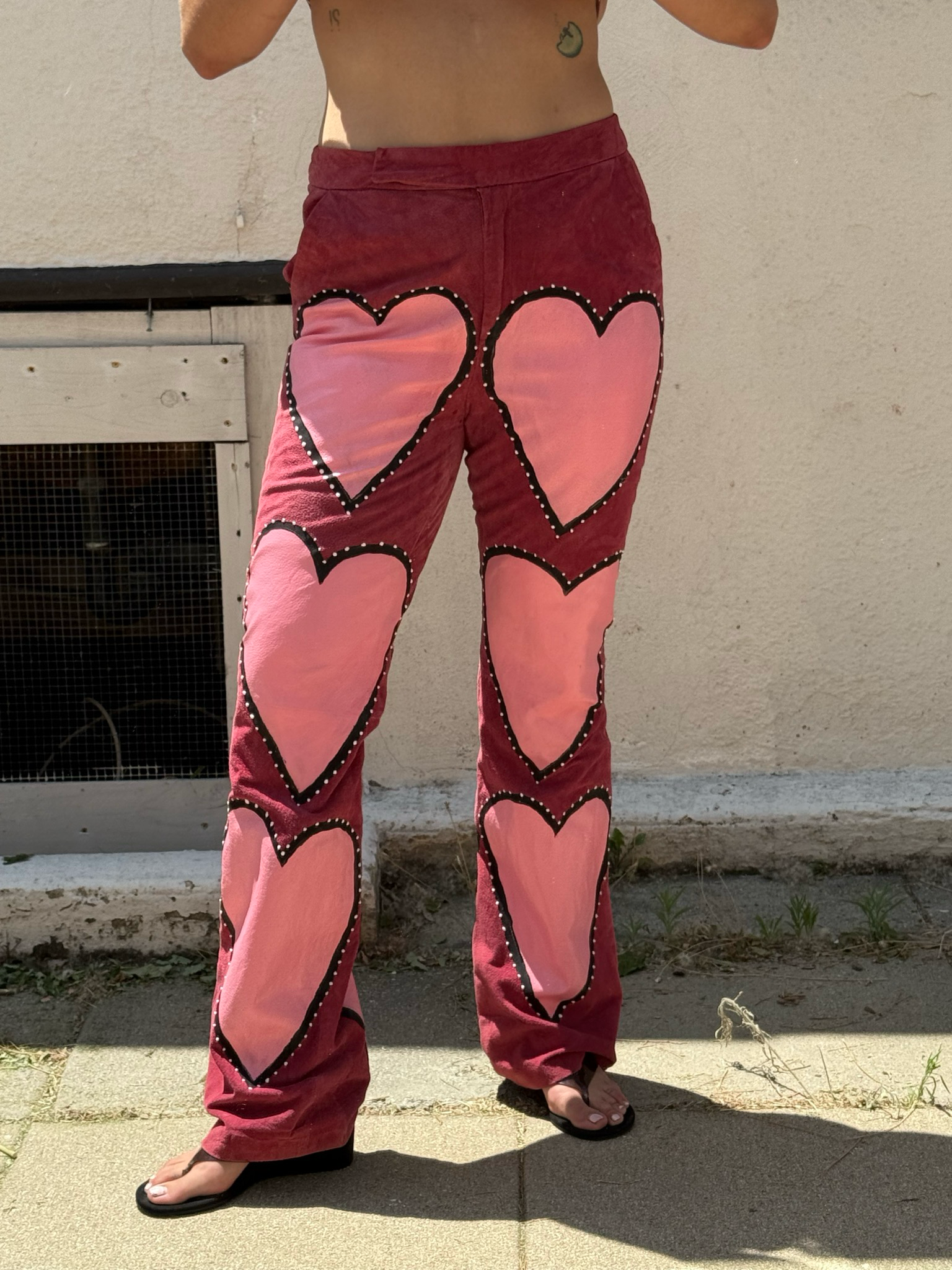 hand painted suede heart pants
