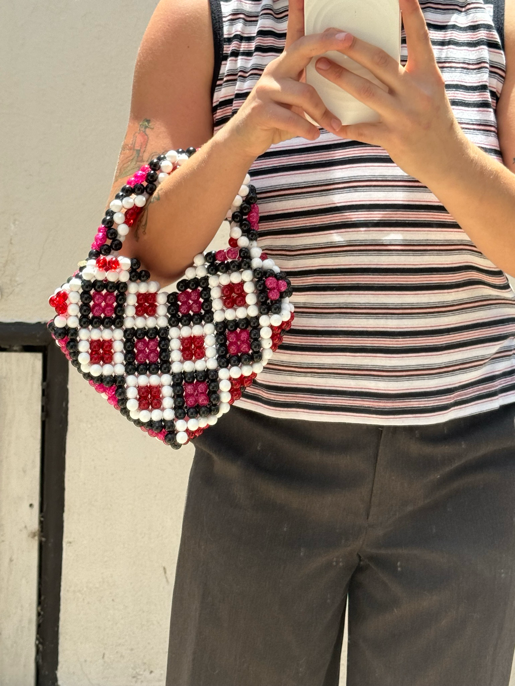 beaded heart handbag