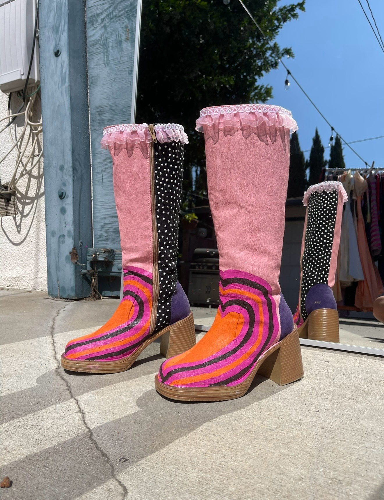 Ruffle Suede Platform Boots