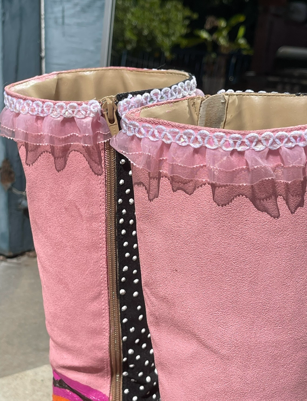 Ruffle Suede Platform Boots