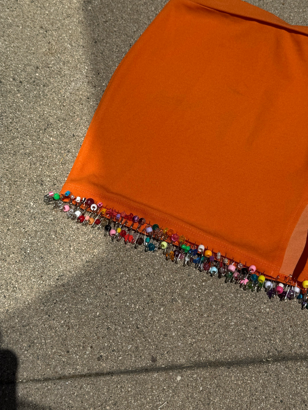 orange beaded mini skirt