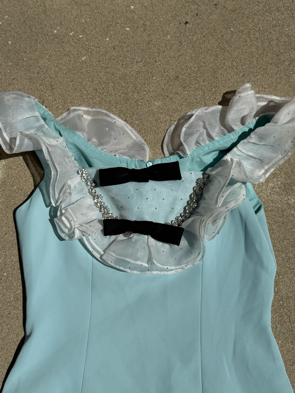 baby blue rhinestone bow mini dress