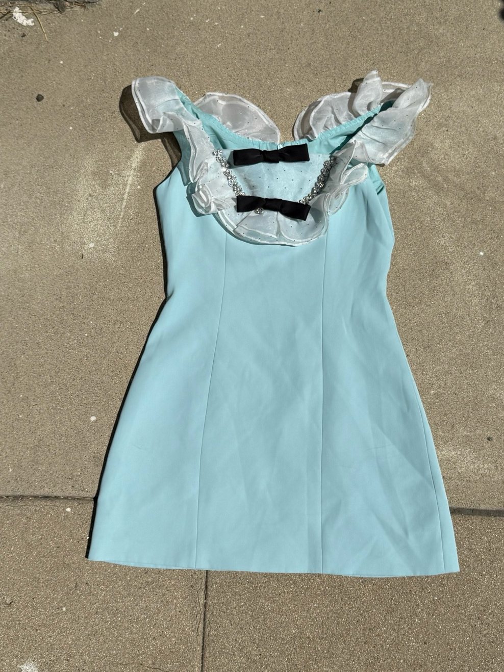 baby blue rhinestone bow mini dress