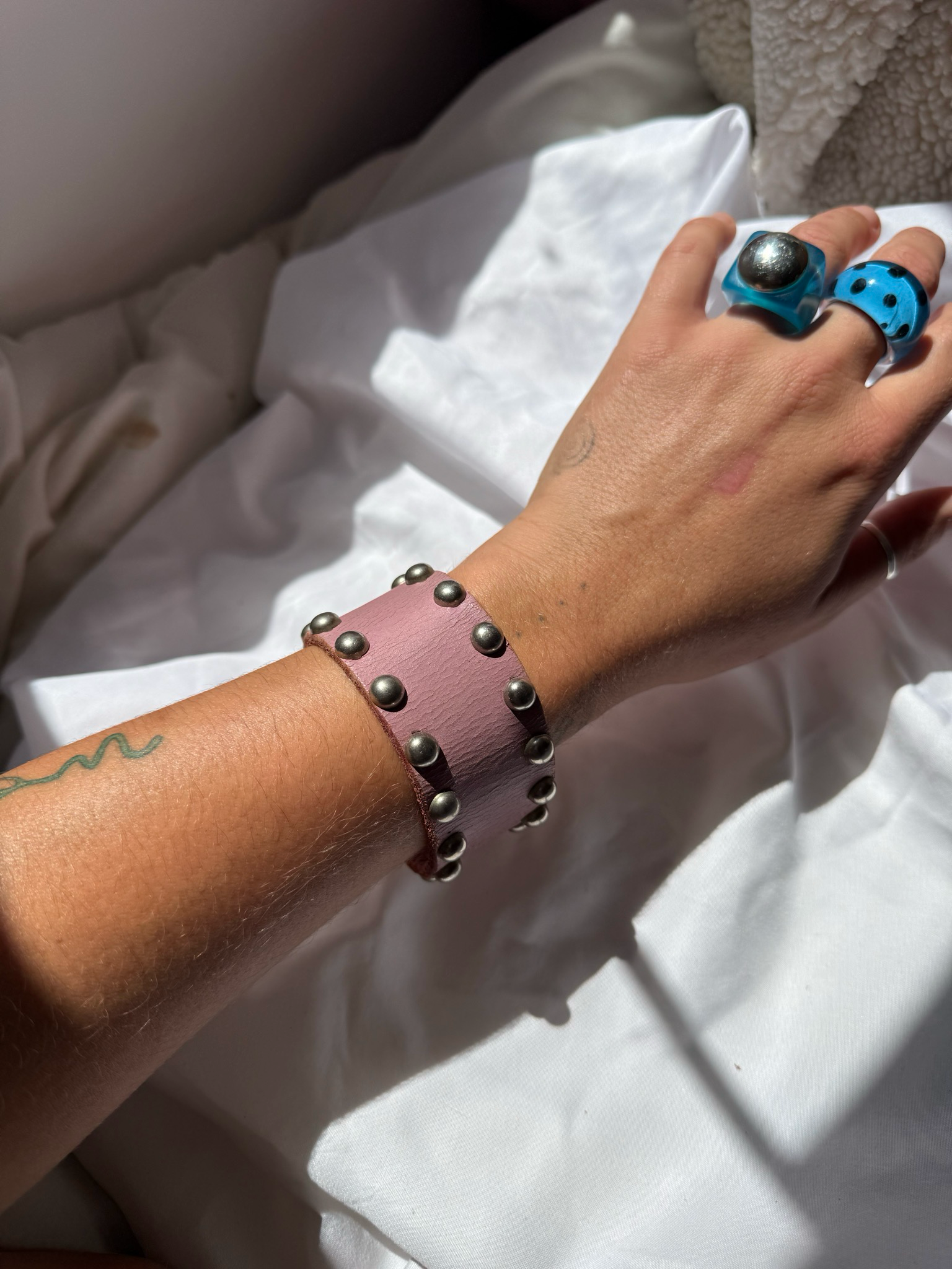 baby pink studded vintage cuffs