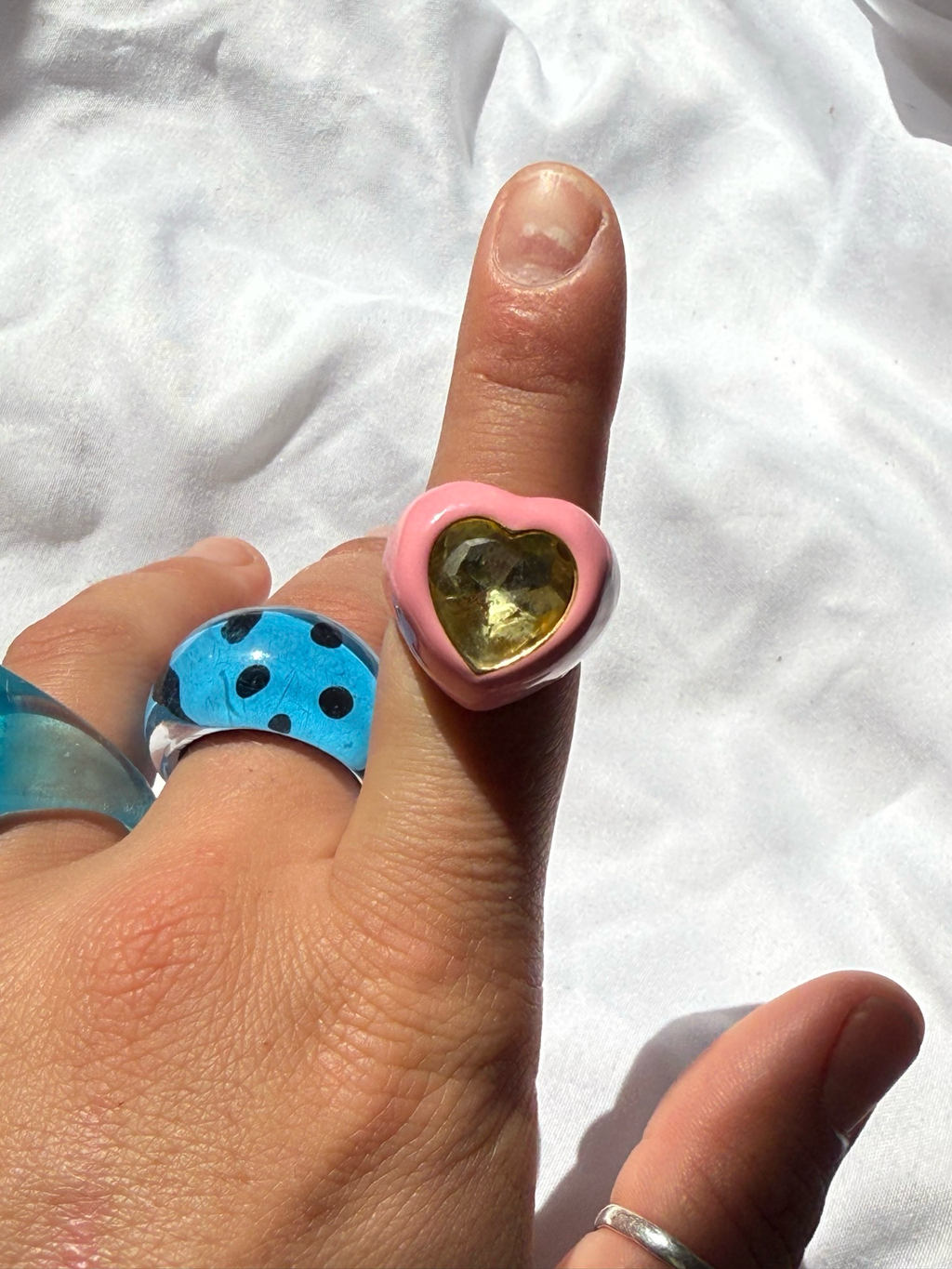 pink heart enamel ring